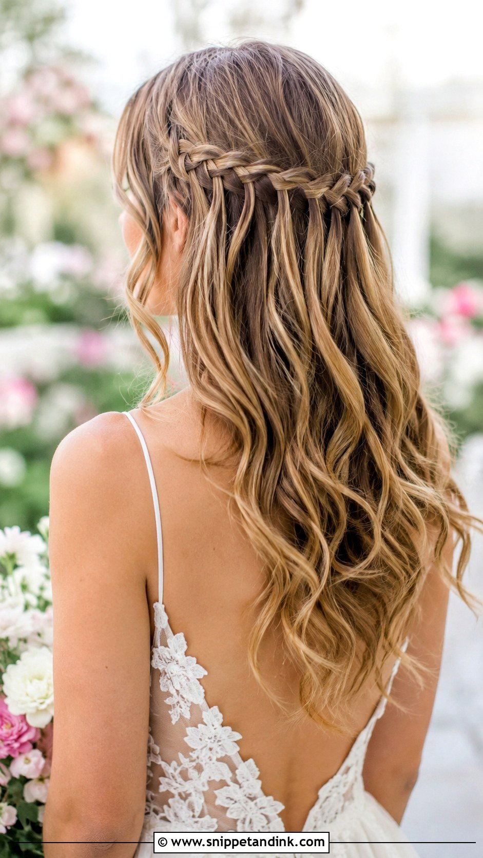 Waterfall Braid Half Up - Snippet and Ink - 25 Medium Length Half-Up Half-Down Wedding Hair Ideas