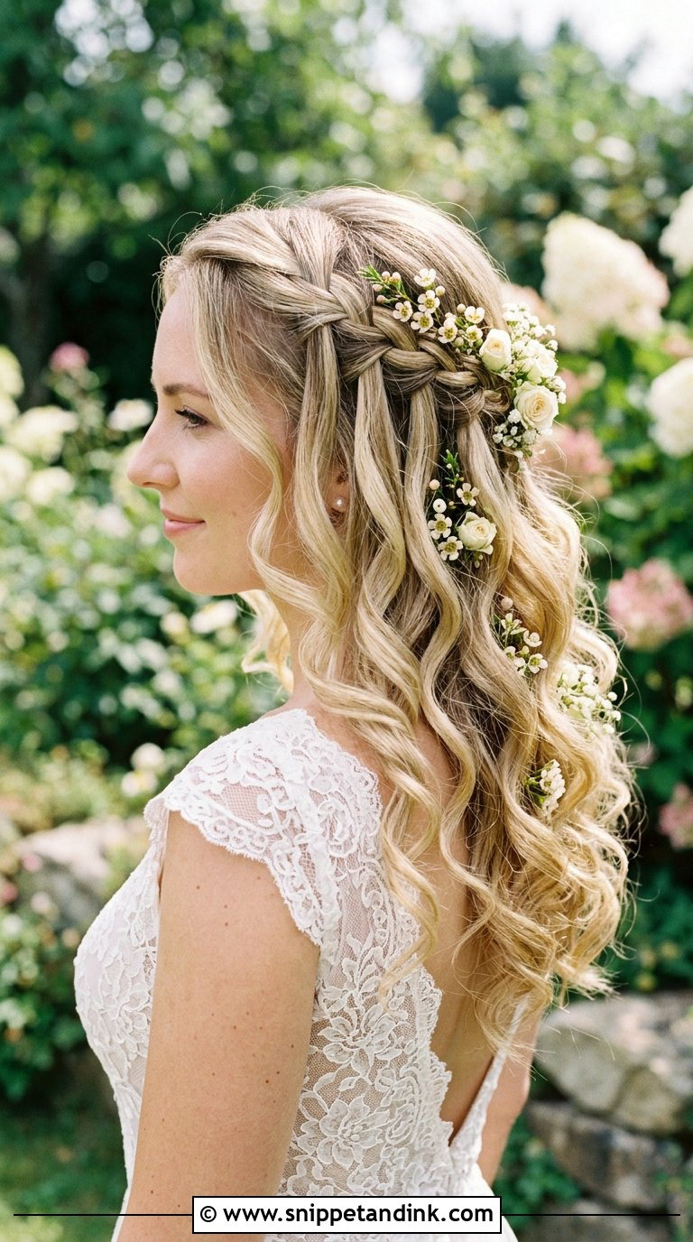 Waterfall Braid Half Up Half Down Hair - Snippet and Ink - 20 Braided Half-Up Half-Down Wedding Hair Ideas