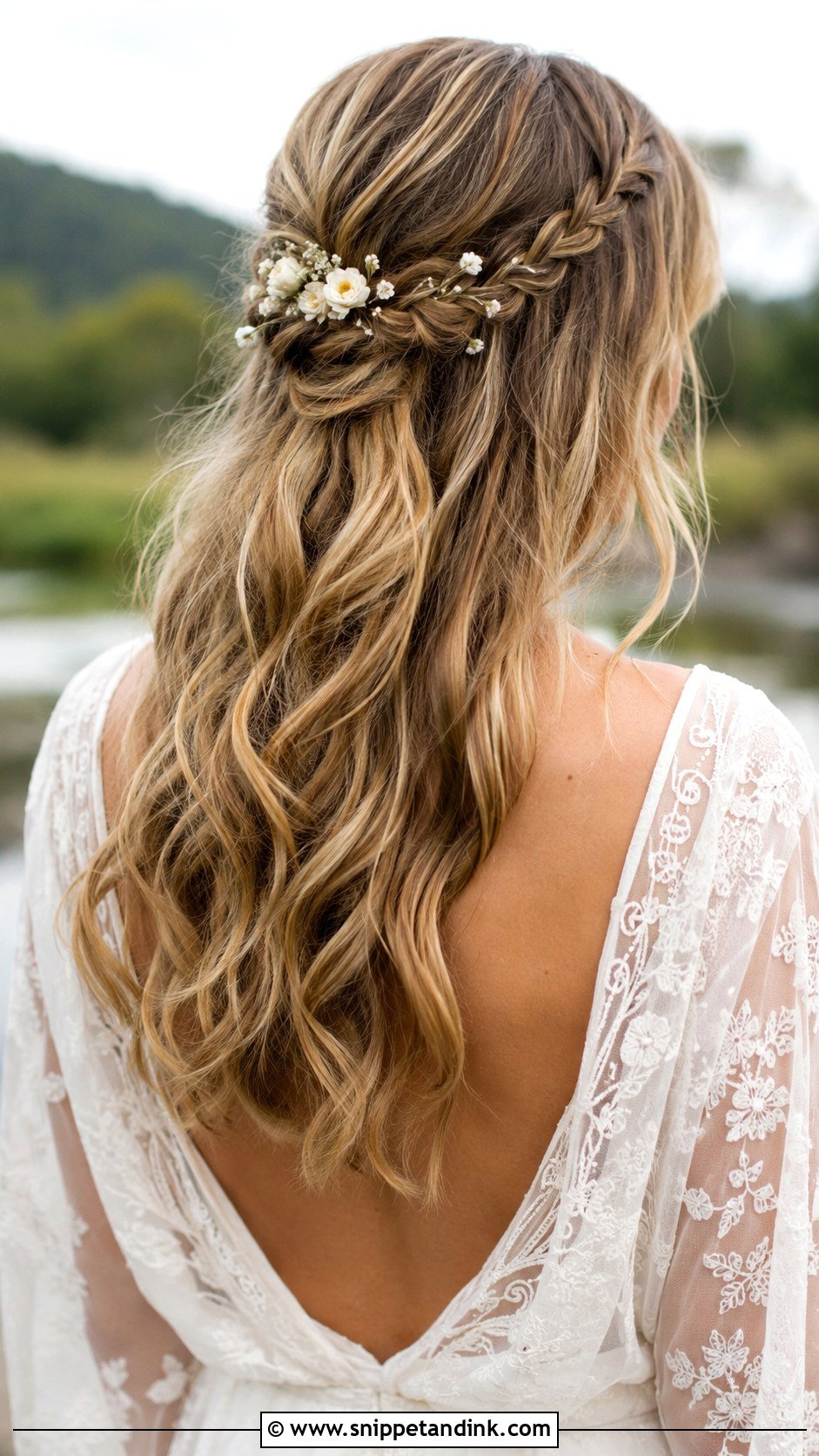 Waterfall Braid Half Up Style - Snippet and Ink - 20 Medium Length Wedding Half-Up Half-Down Ideas