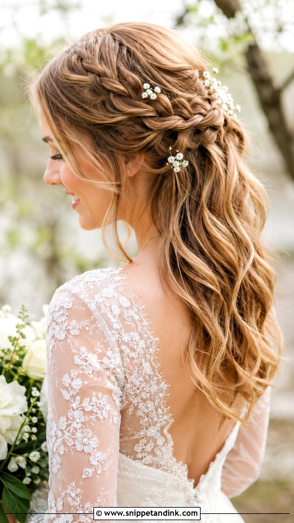 Waterfall Braid Half Up Wedding Hair - Snippet and Ink - 20 Medium Half-Up Half-Down Wedding Hair Ideas