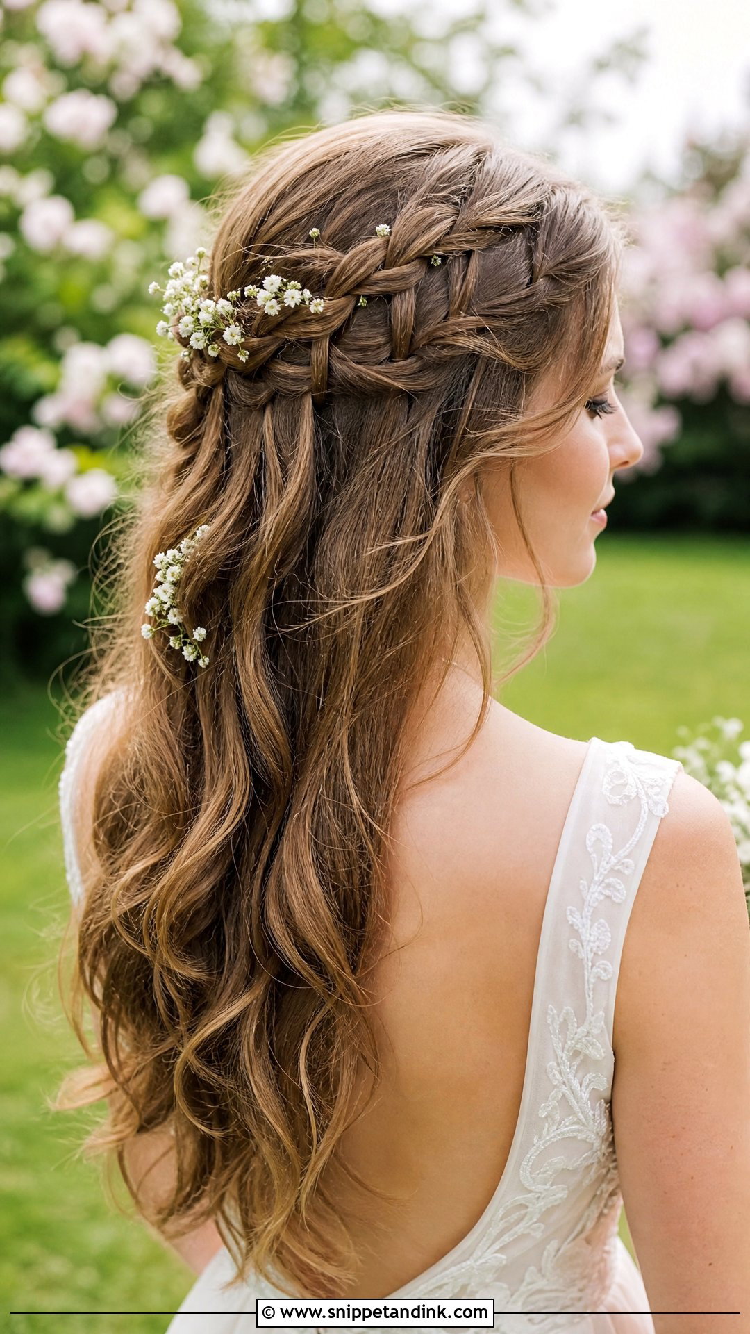 Waterfall Braid Half Up Wedding Hairstyle - Snippet and Ink - 20 Half-Up Half-Down Wedding Hair Braids