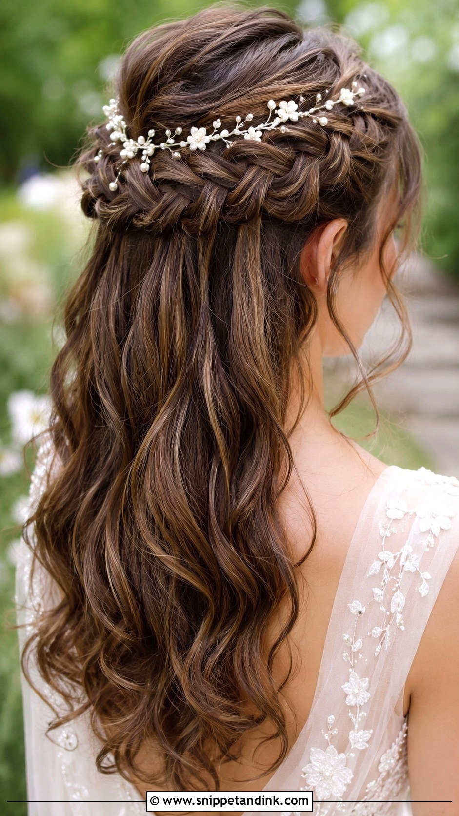 Waterfall Braid Half Up Wedding Look - Snippet and Ink - 25 Half-Up Half-Down Wedding Hair Braid Ideas