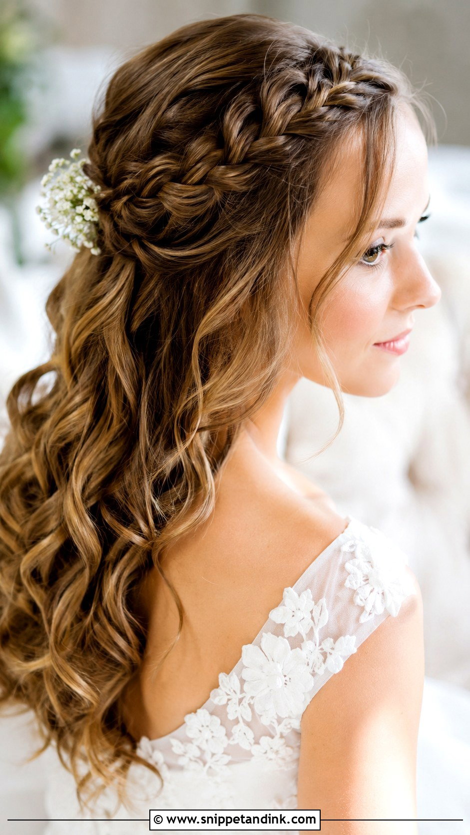 Waterfall Braid Half Up Wedding Style - Snippet and Ink - 25 Mid Length Bridal Hair Ideas