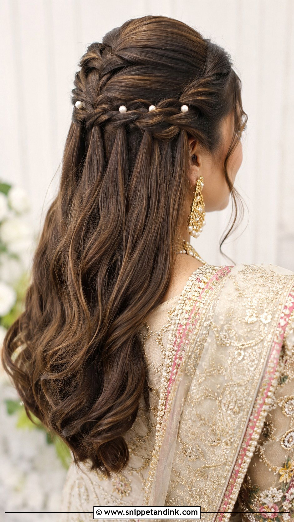 Waterfall Braid Half Updo - Snippet and Ink - 25 Pakistani Wedding Hairstyles