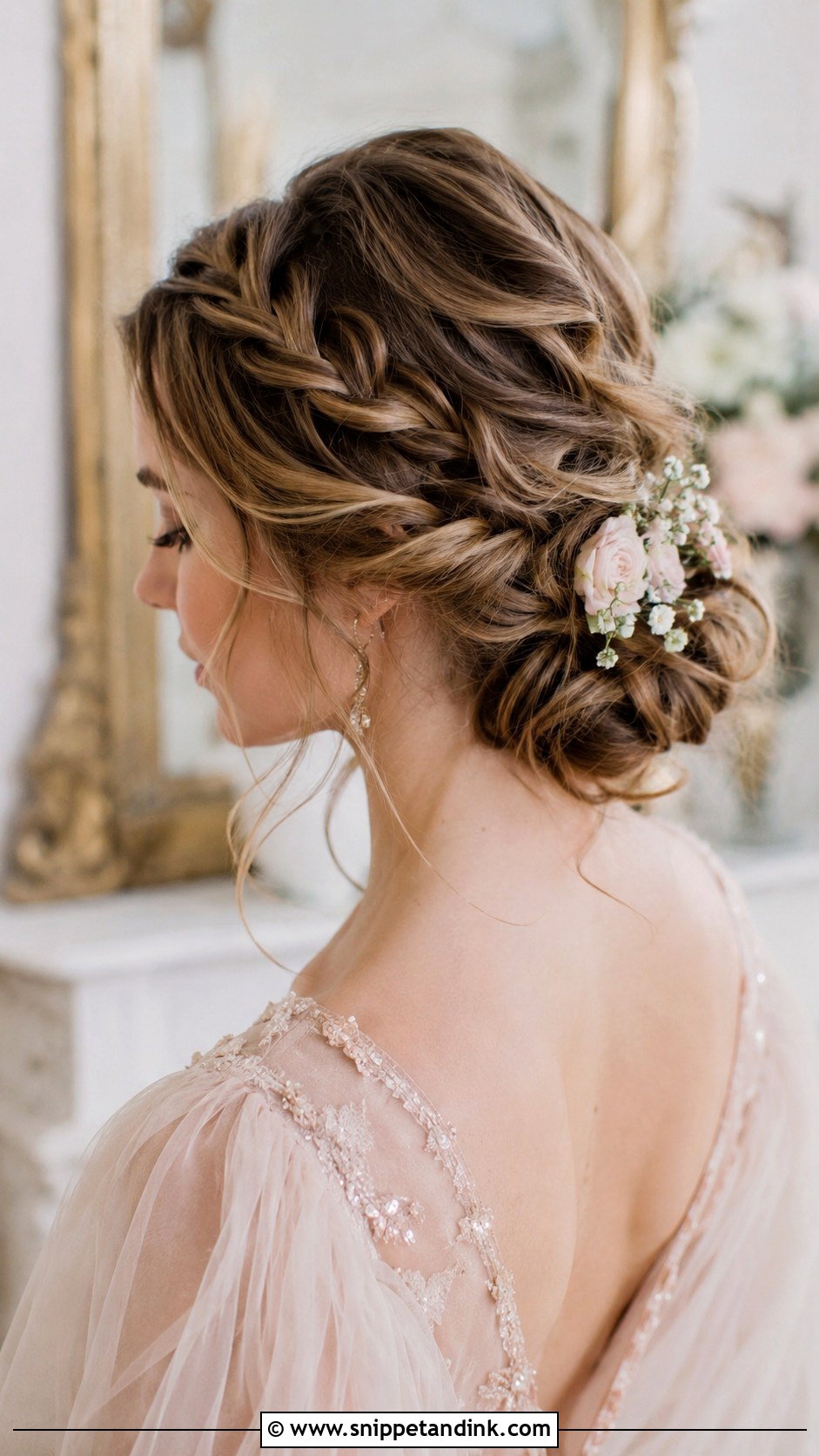 Waterfall Braid Low Side Bun - Snippet and Ink - 20 Low Side Bun Wedding Hair Ideas