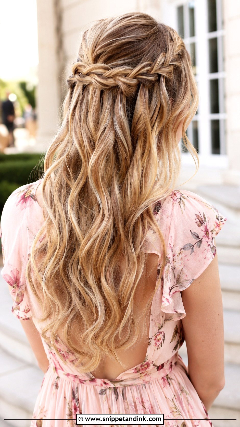 Waterfall Braid Wavy Wedding Guest Hairstyle - Snippet and Ink - 15 Wavy Hair Wedding Guest Hairstyles