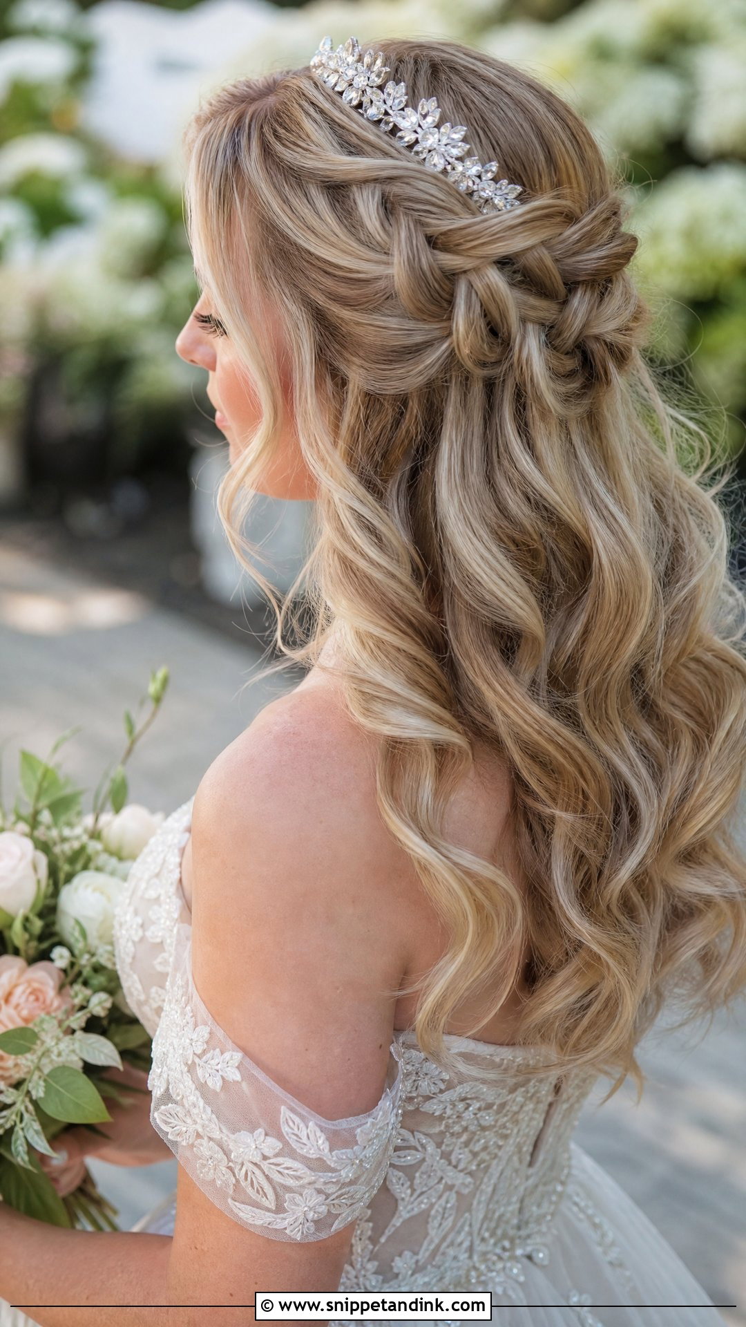 Waterfall Braid Wedding Hair With Tiara - Snippet and Ink - 20 Wedding Hairstyle with Tiara Ideas