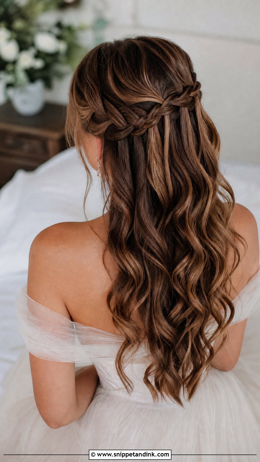 Waterfall Braid Wedding Hairstyle For Long Hair - Snippet and Ink - 20 Wedding Hairstyles for Long Hair Off Shoulder Dress