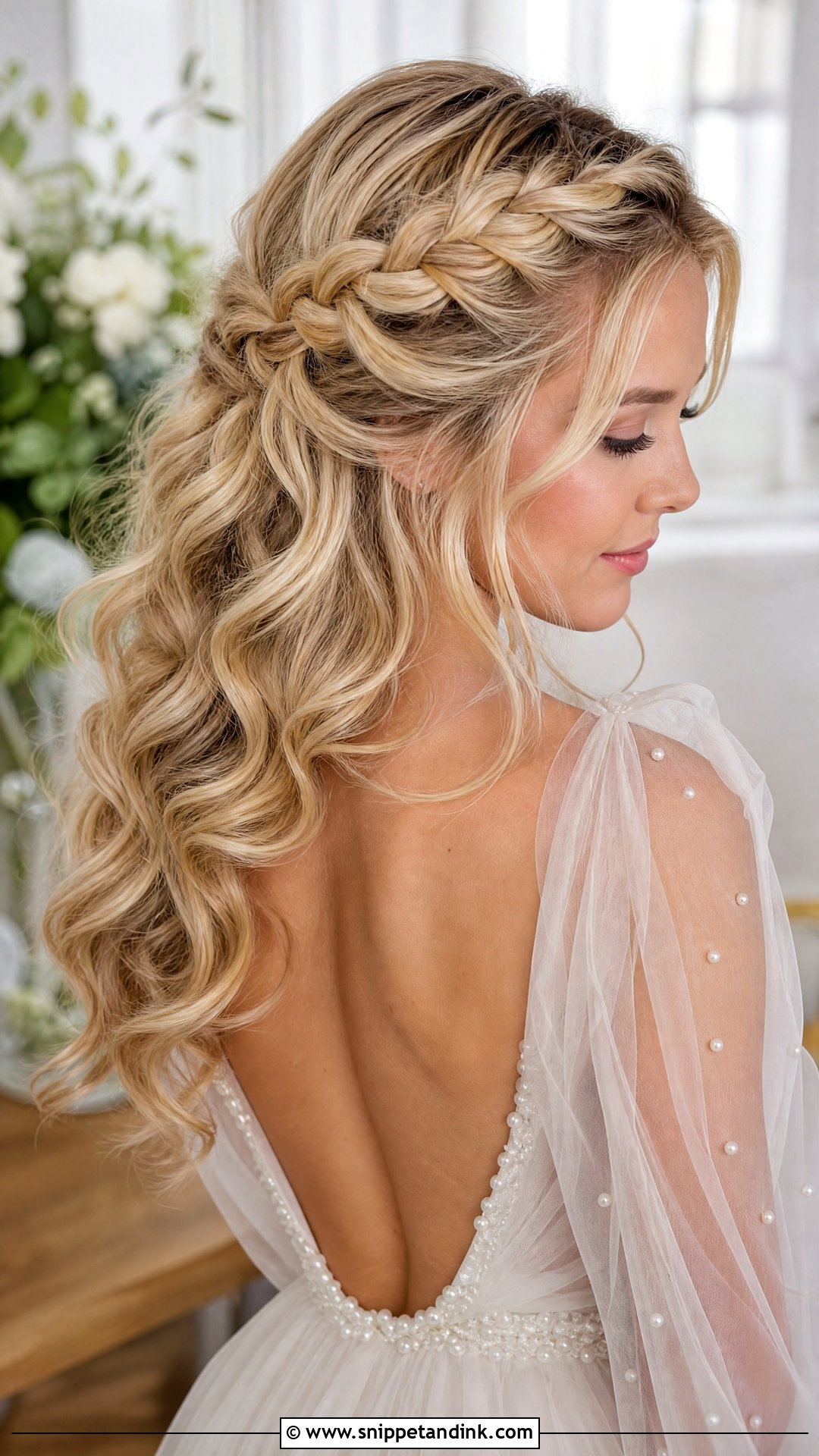Waterfall Braid Wedding Hairstyle for Round Face - Snippet and Ink - 20 Round Face Bride Hairstyle Ideas