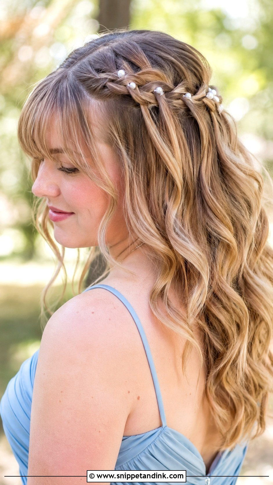 Waterfall Braid With Bangs - Snippet and Ink - 25 Bridesmaid Hairstyles with Bangs