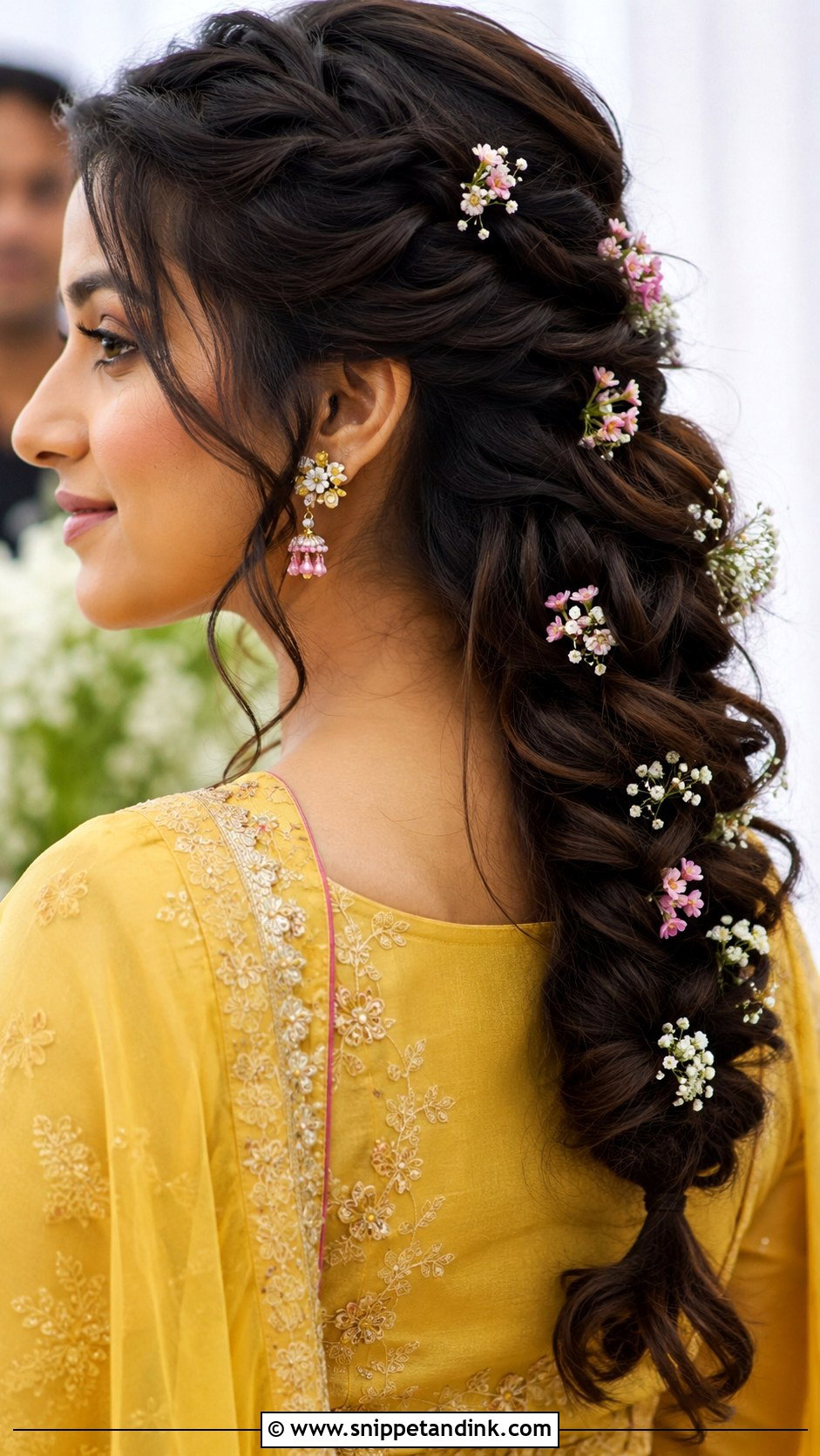 Waterfall Braid With Blooms - Snippet and Ink - 25 Hairstyles for Haldi Ceremony