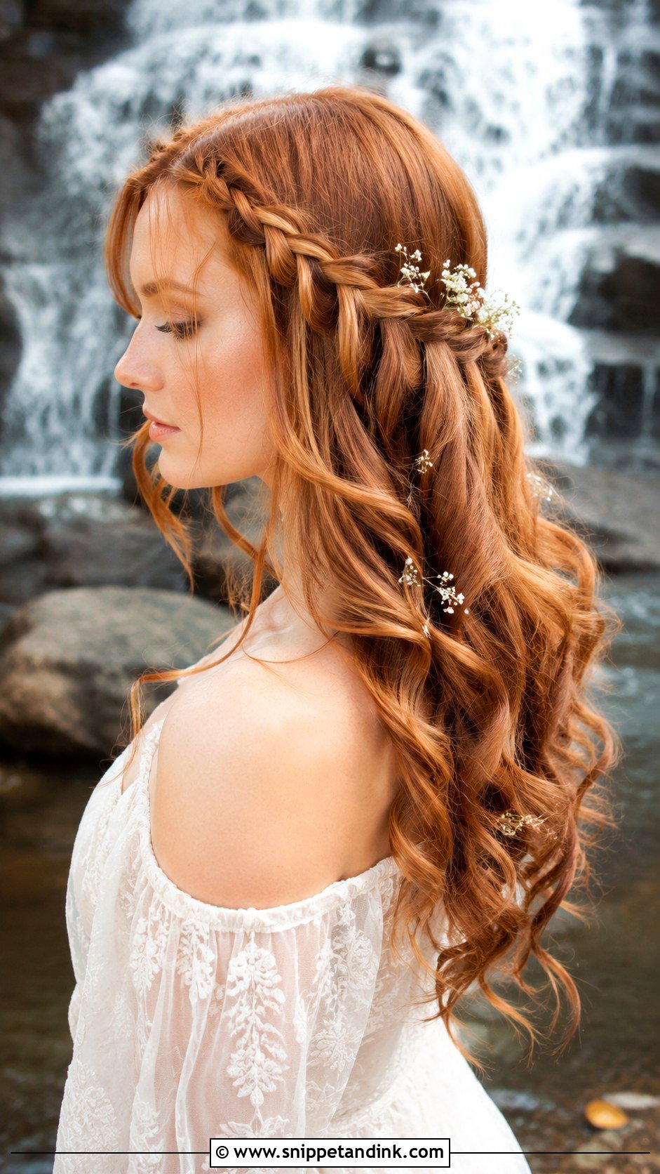 Waterfall Braid With Cascading Waves - Snippet and Ink - 20 Hippie Wedding Hair Ideas