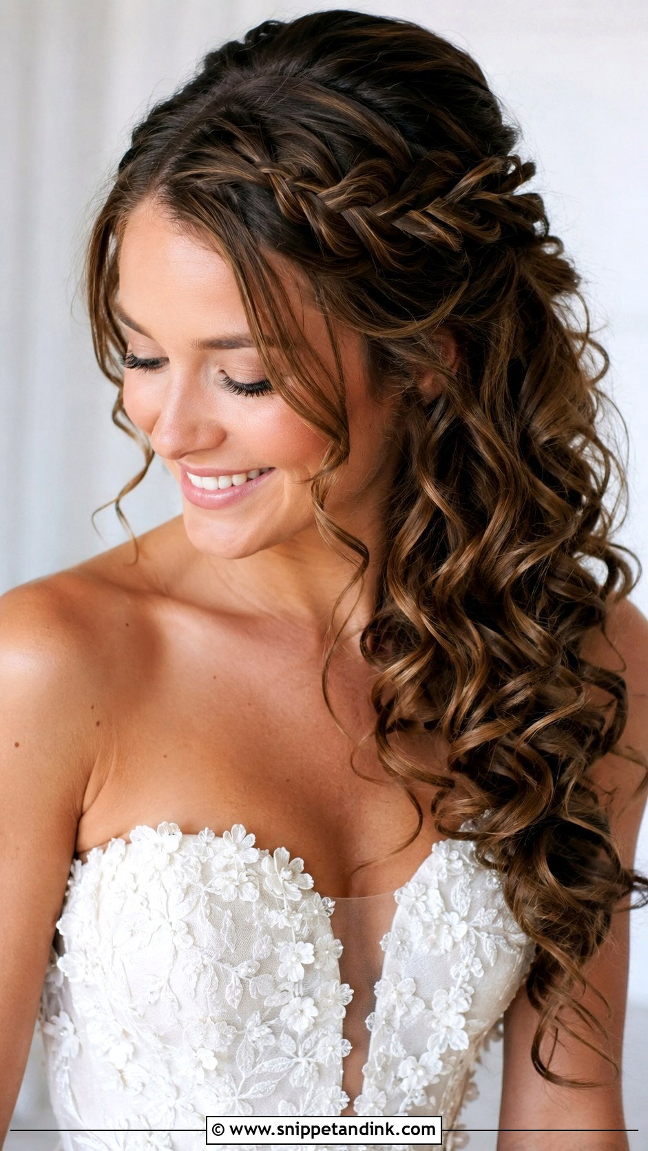 Waterfall Braid With Curls - Snippet and Ink - 20 Round Face Wedding Hairstyles