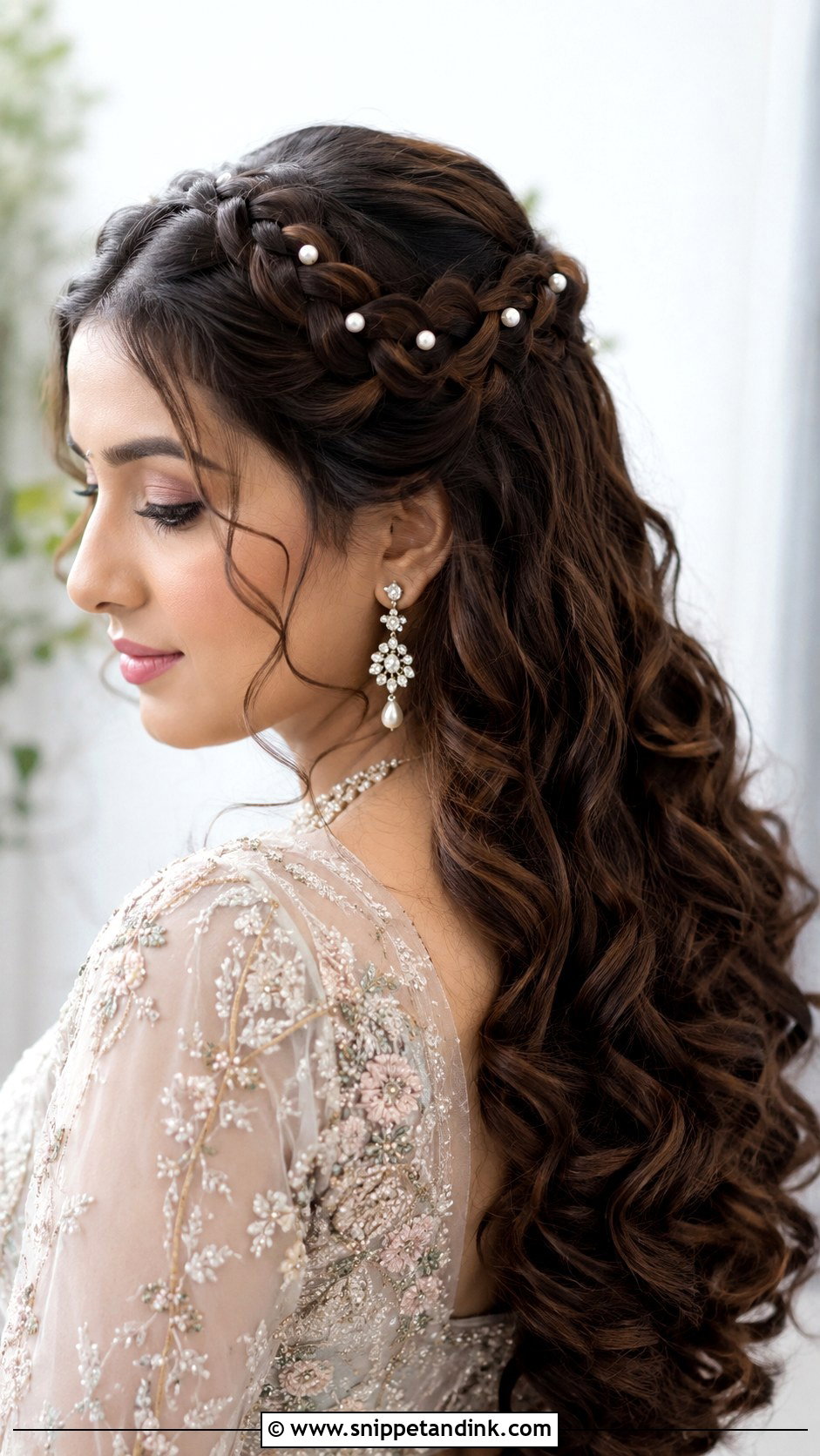 Waterfall Braid With Curls - Snippet and Ink - 25 Indian Wedding Hairstyles for Long Hair