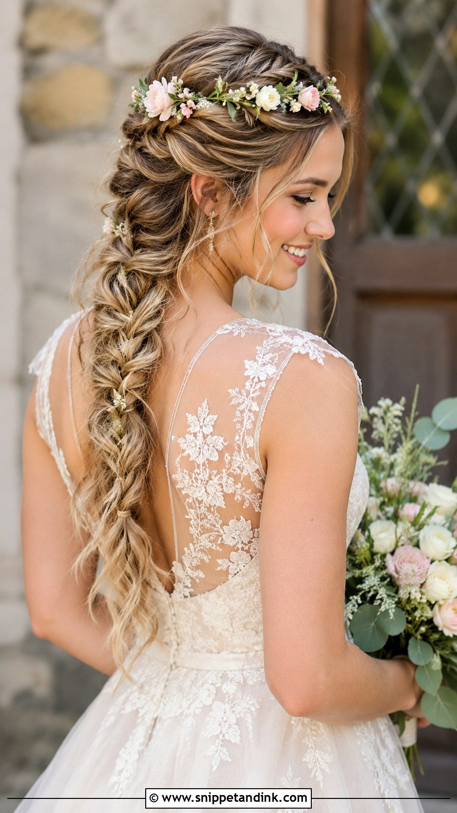 Waterfall Braid With Floral Crown - Snippet and Ink - 20 Crown Wedding Hair Ideas