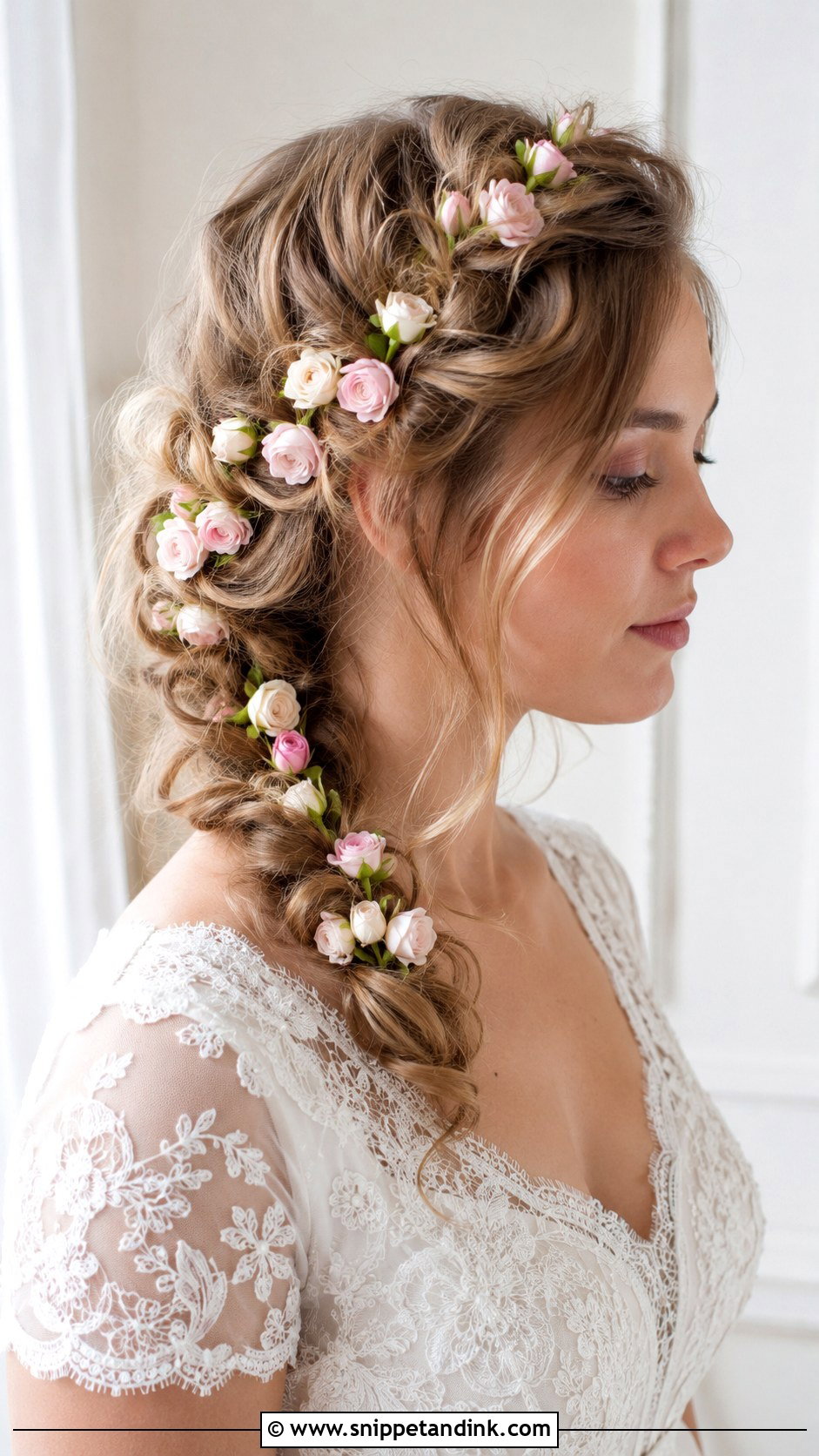 Waterfall Braid With Flowers - Snippet and Ink - 20 Flowers in Hair for Wedding