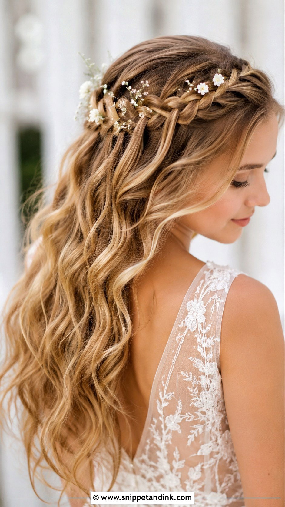 Waterfall Braid With Flowing Hair - Snippet and Ink - 20 Beach Wedding Hairstyles for Long Hair