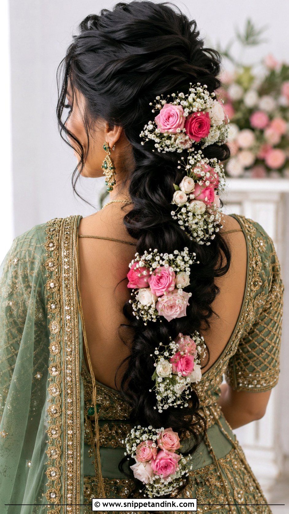 Waterfall Braid With Fresh Flowers - Snippet and Ink - 20 Indian Wedding Waterfall Hairstyle Ideas