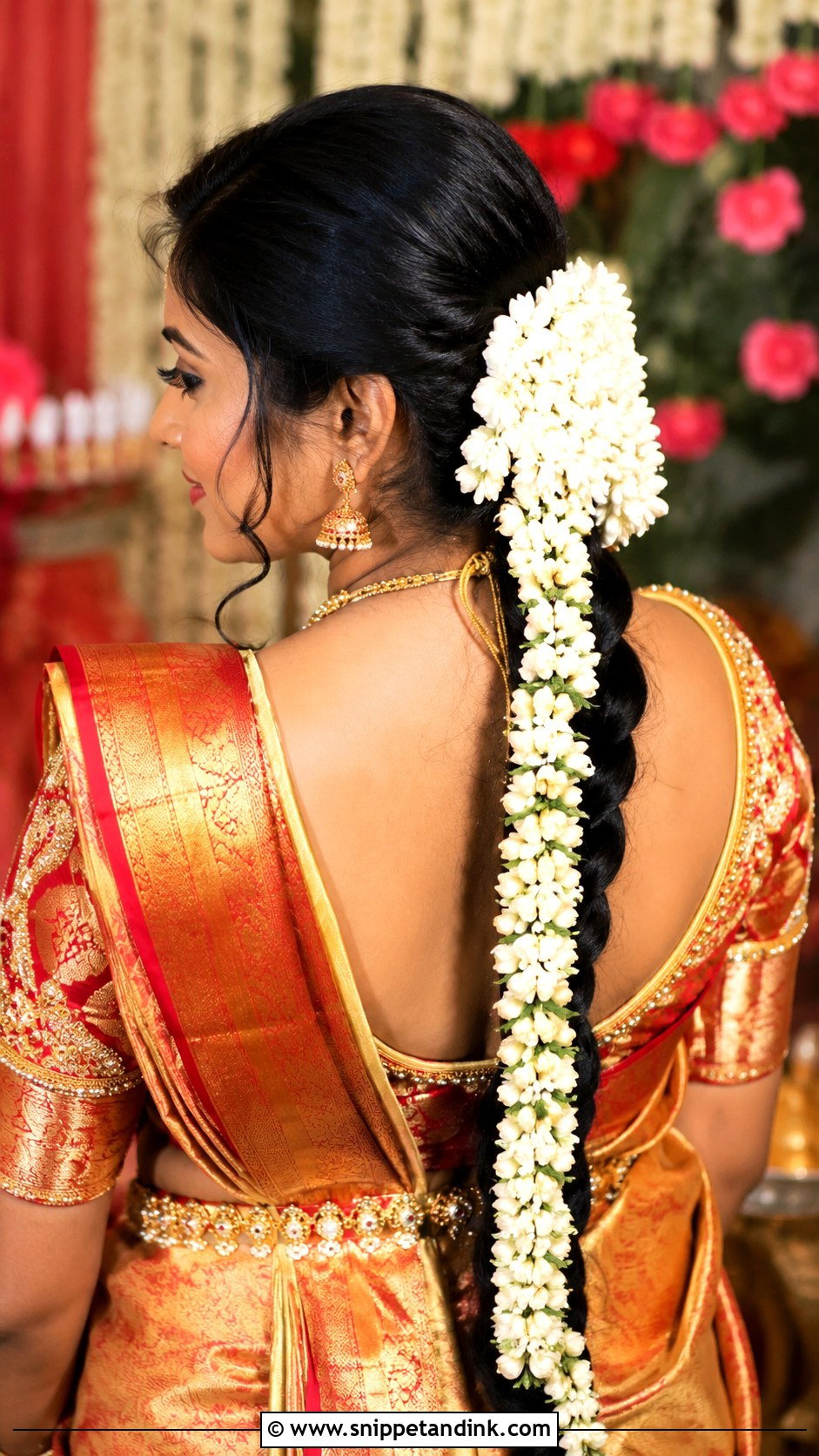 Waterfall Braid With Gajra - Snippet and Ink - 20 Indian Wedding Waterfall Hairstyle Ideas