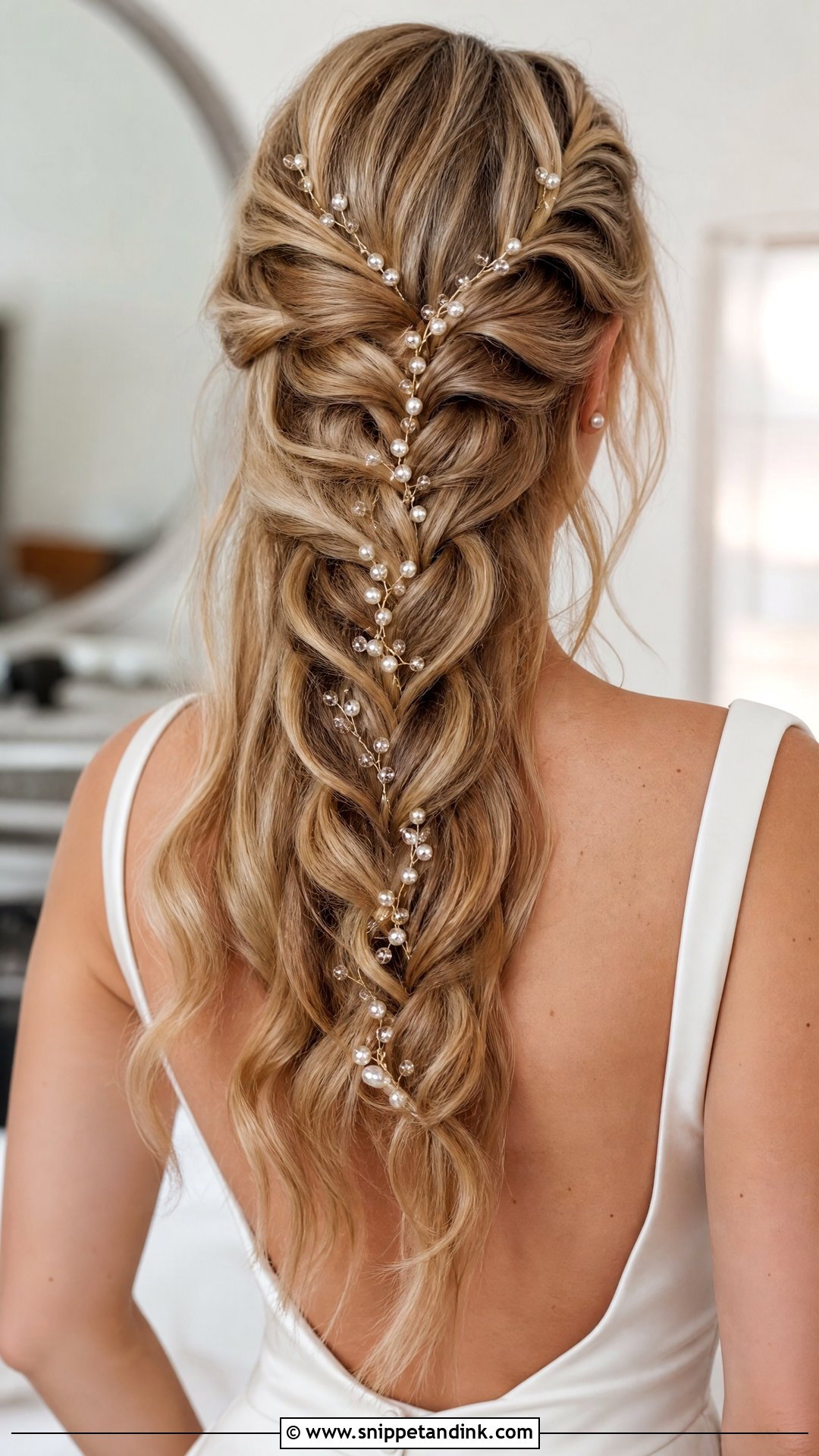 Waterfall Braid With Hair Vine - Snippet and Ink - 20 Waterfall Braid Wedding Hair Ideas