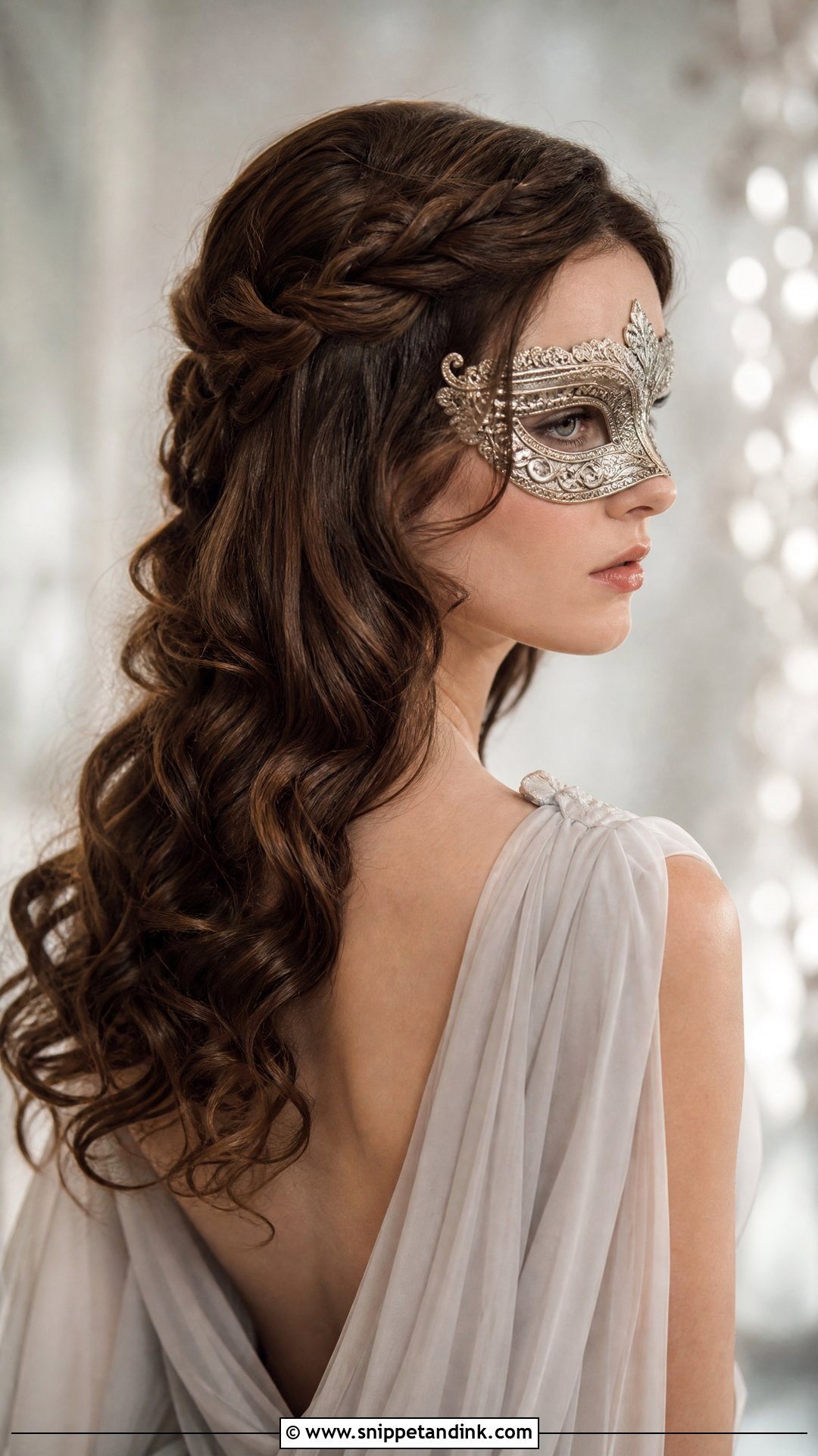 Waterfall Braid With Loose Curls - Snippet and Ink - 20 Hairstyles for Masquerade Ball