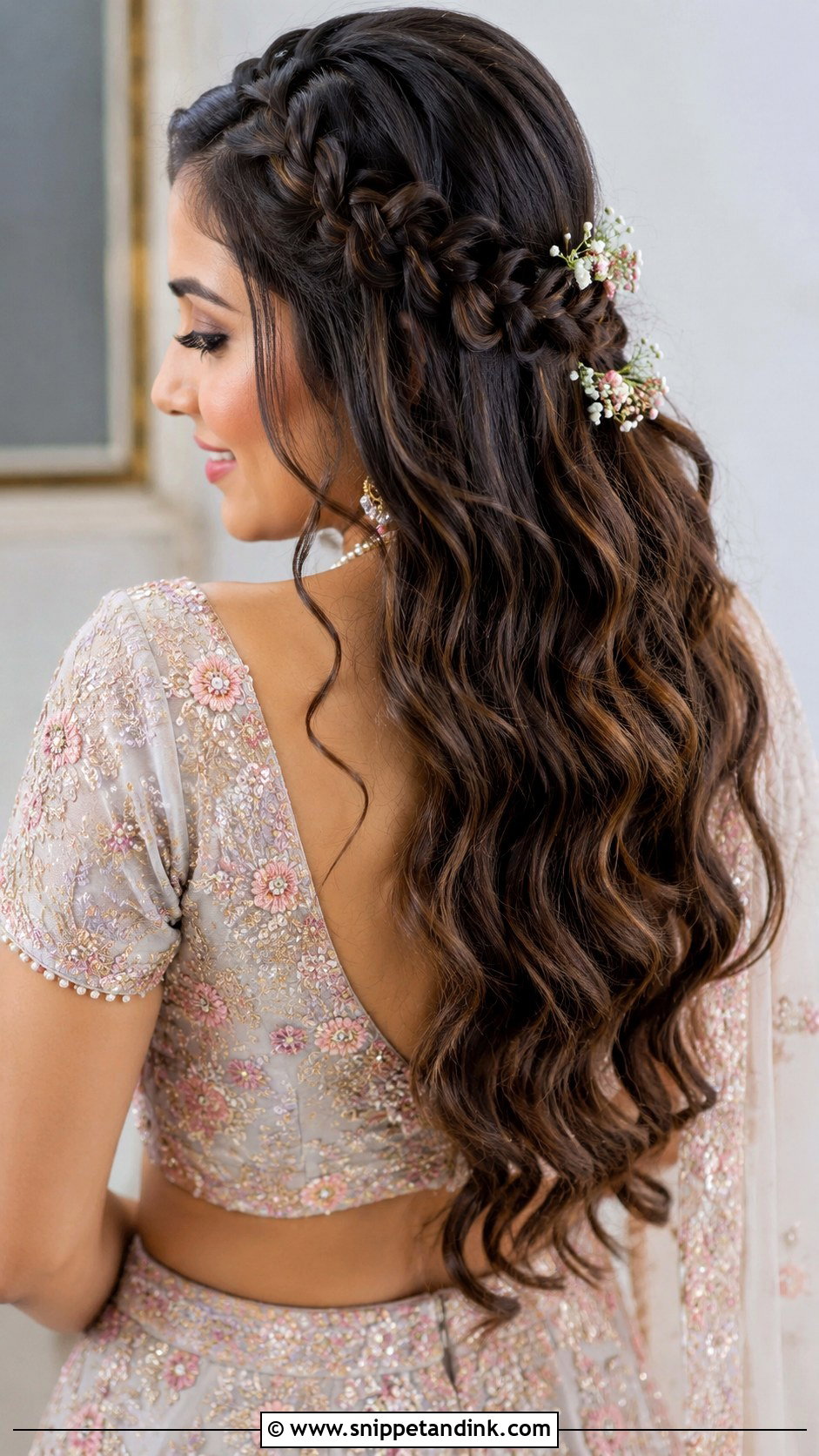 Waterfall Braid With Loose Curls - Snippet and Ink - 25 Indian Braided Hairstyles for Wedding