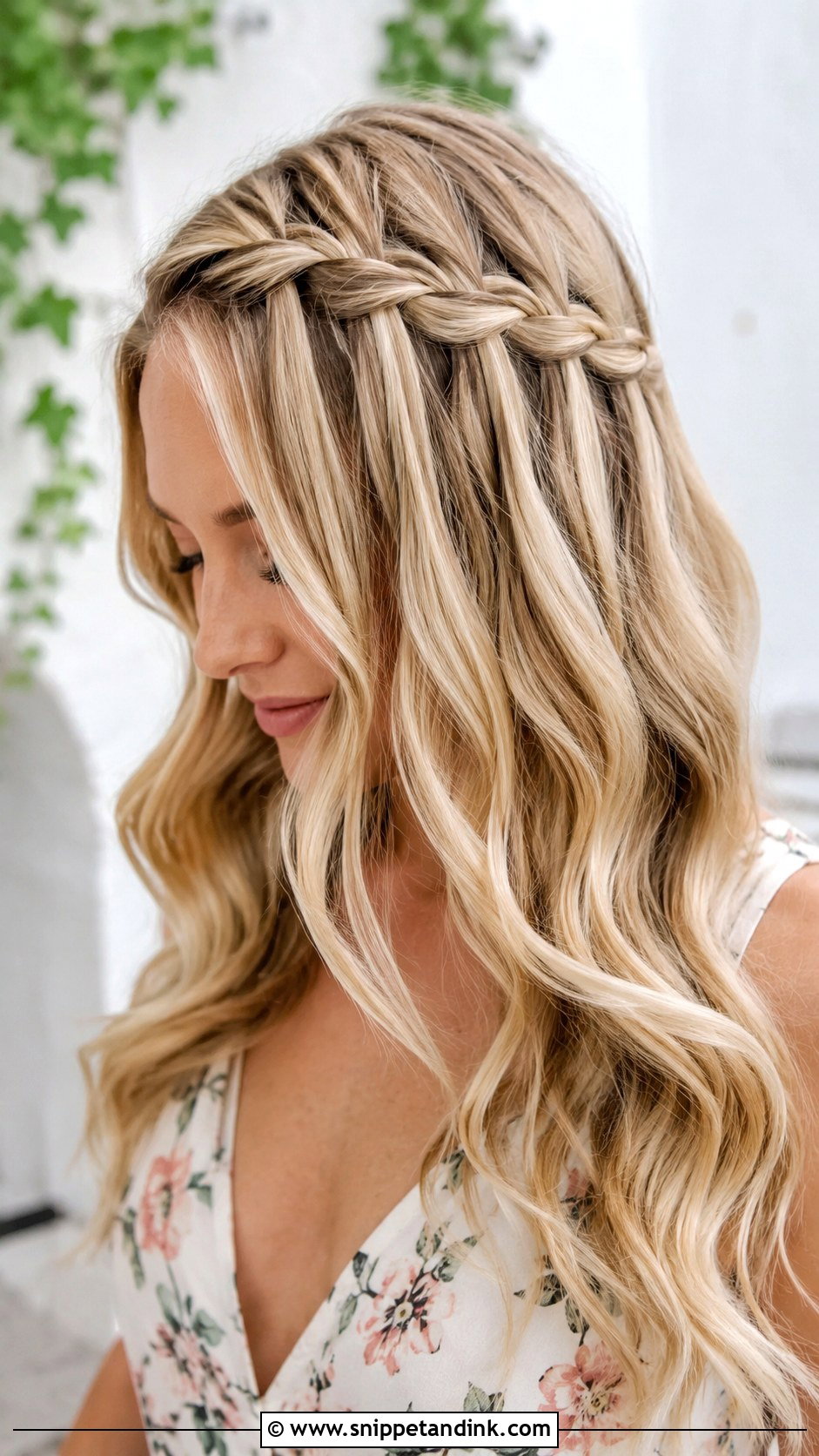 Waterfall Braid With Loose Waves - Snippet and Ink - 20 Hairstyles for Medium Length Hair Wedding Guest