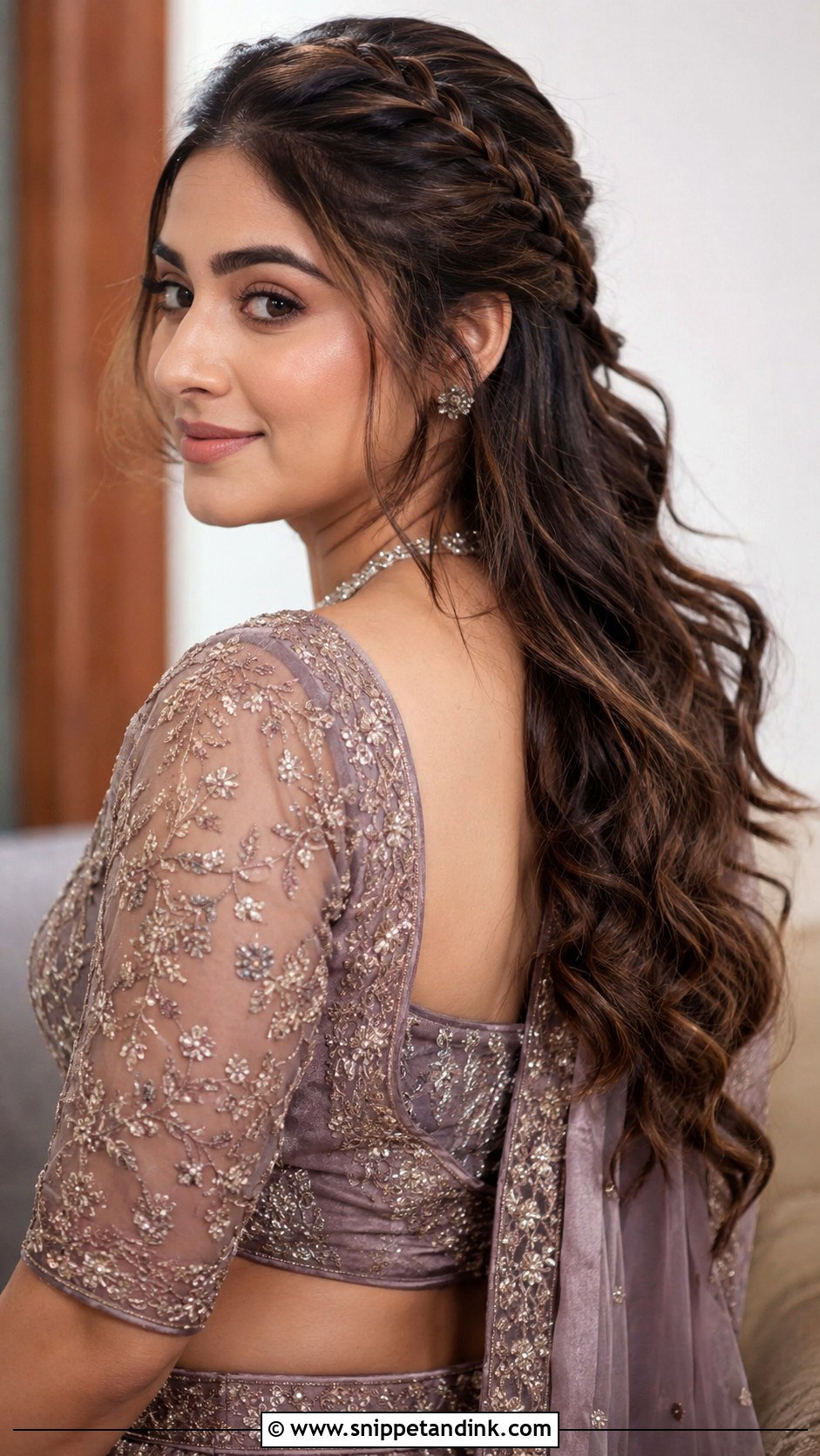 Waterfall Braid With Open Hair - Snippet and Ink - 20 Indian Wedding Waterfall Hairstyle Ideas