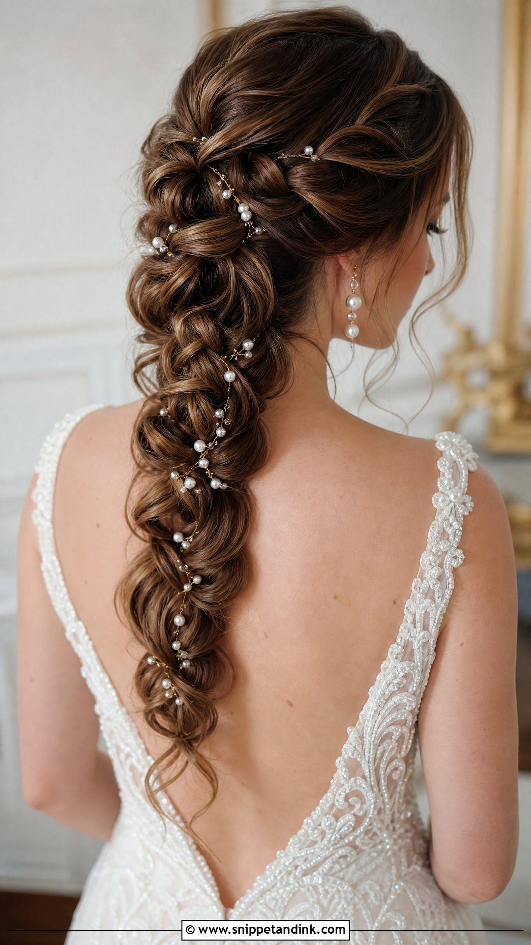 Waterfall Braid With Pearl Accents - Snippet and Ink - 20 Waterfall Braid Wedding Hair Ideas
