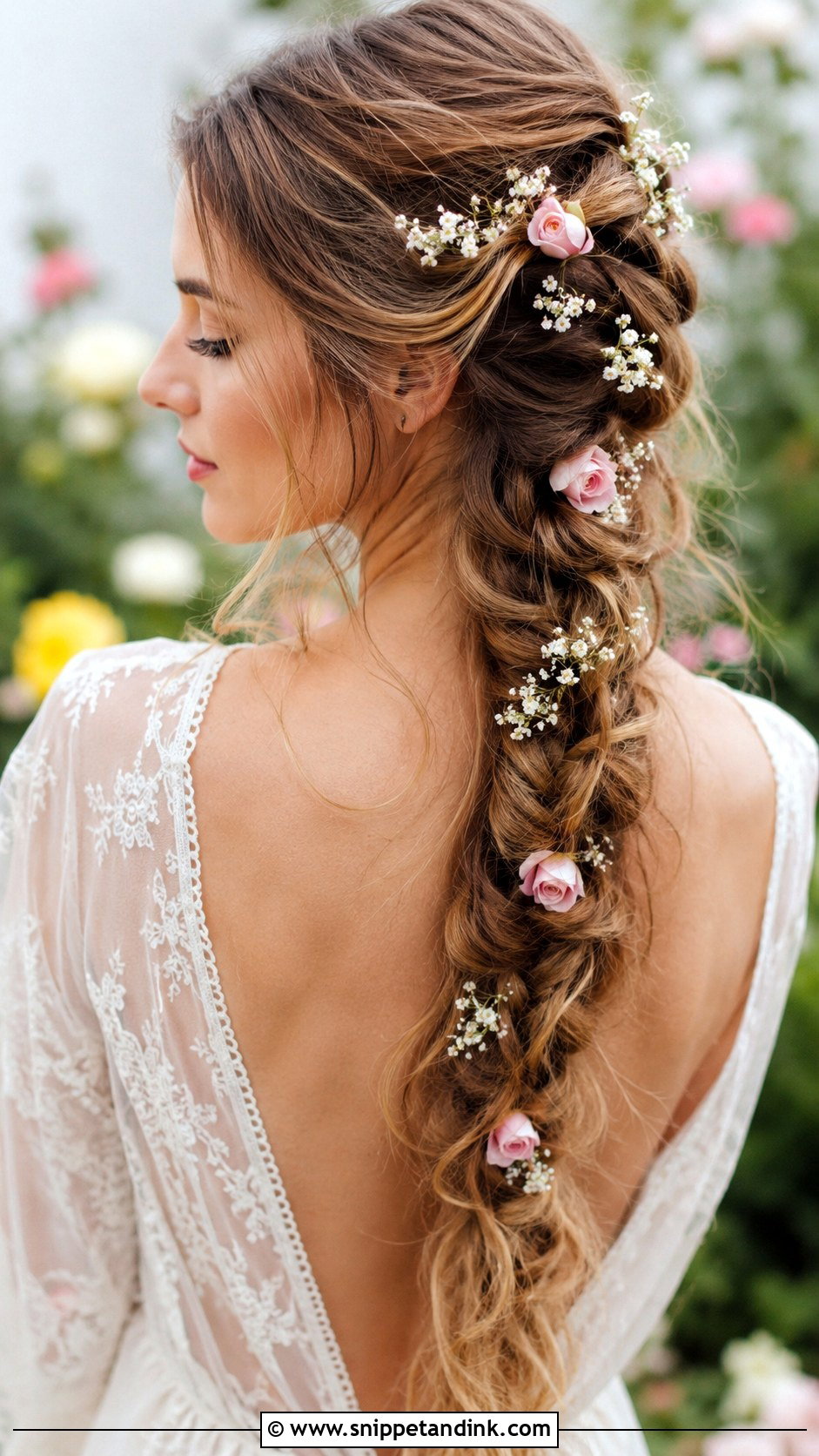 Waterfall Braid With Small Flowers - Snippet and Ink - 25 Bridal Hair with Flowers