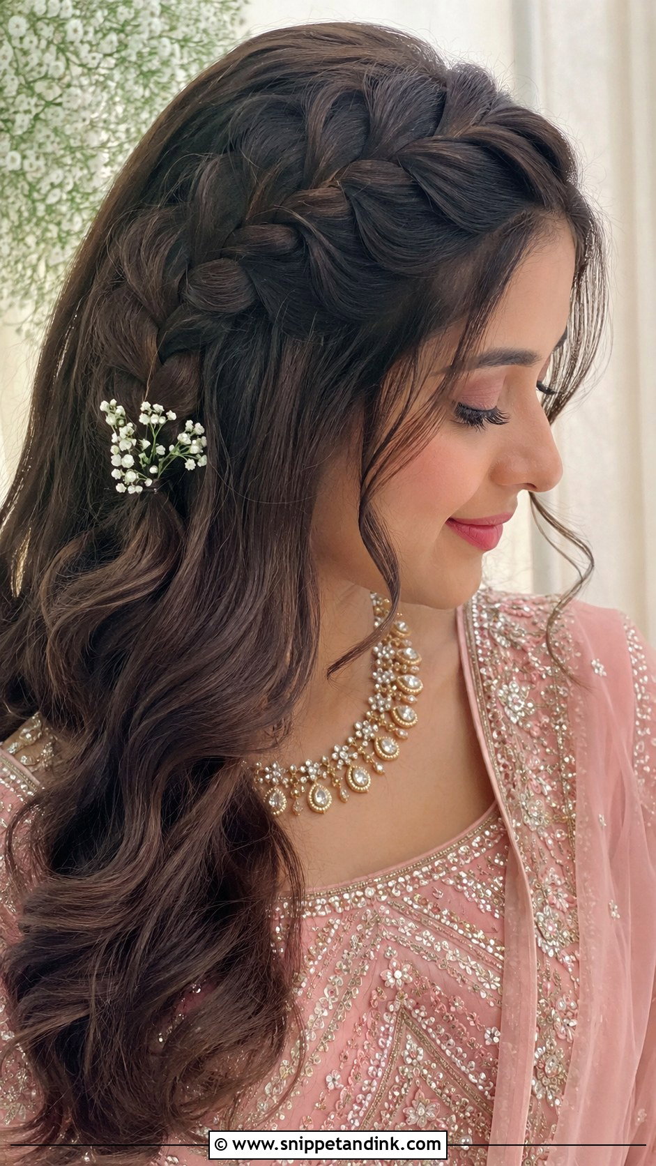 Waterfall Braid With Soft Waves - Snippet and Ink - 25 Mehndi Hairstyles for Bride Sister