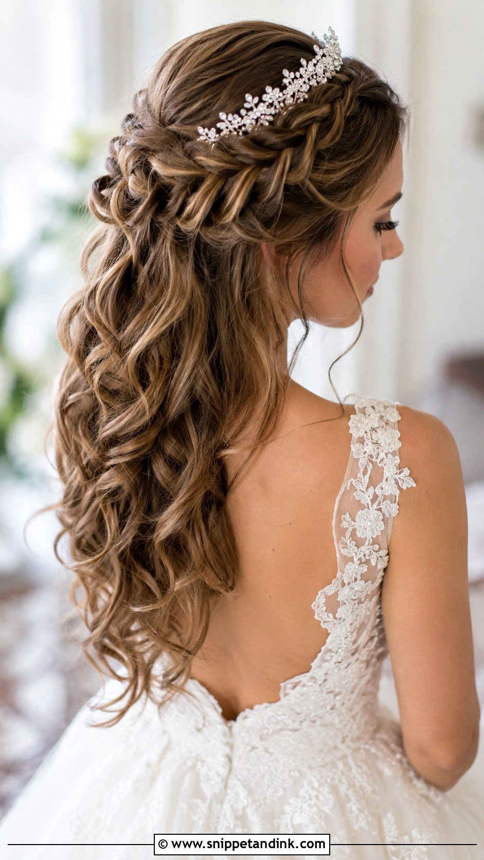 Waterfall Braid With Tiara - Snippet and Ink - 30 Wedding Hairstyles with Crown