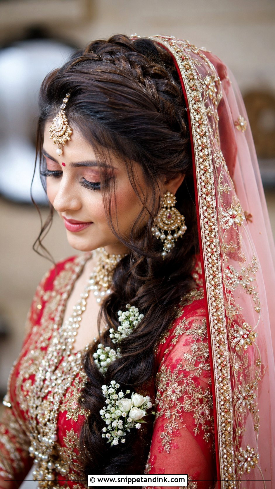 Waterfall Braid With Veil - Snippet and Ink - 20 Indian Wedding Waterfall Hairstyle Ideas