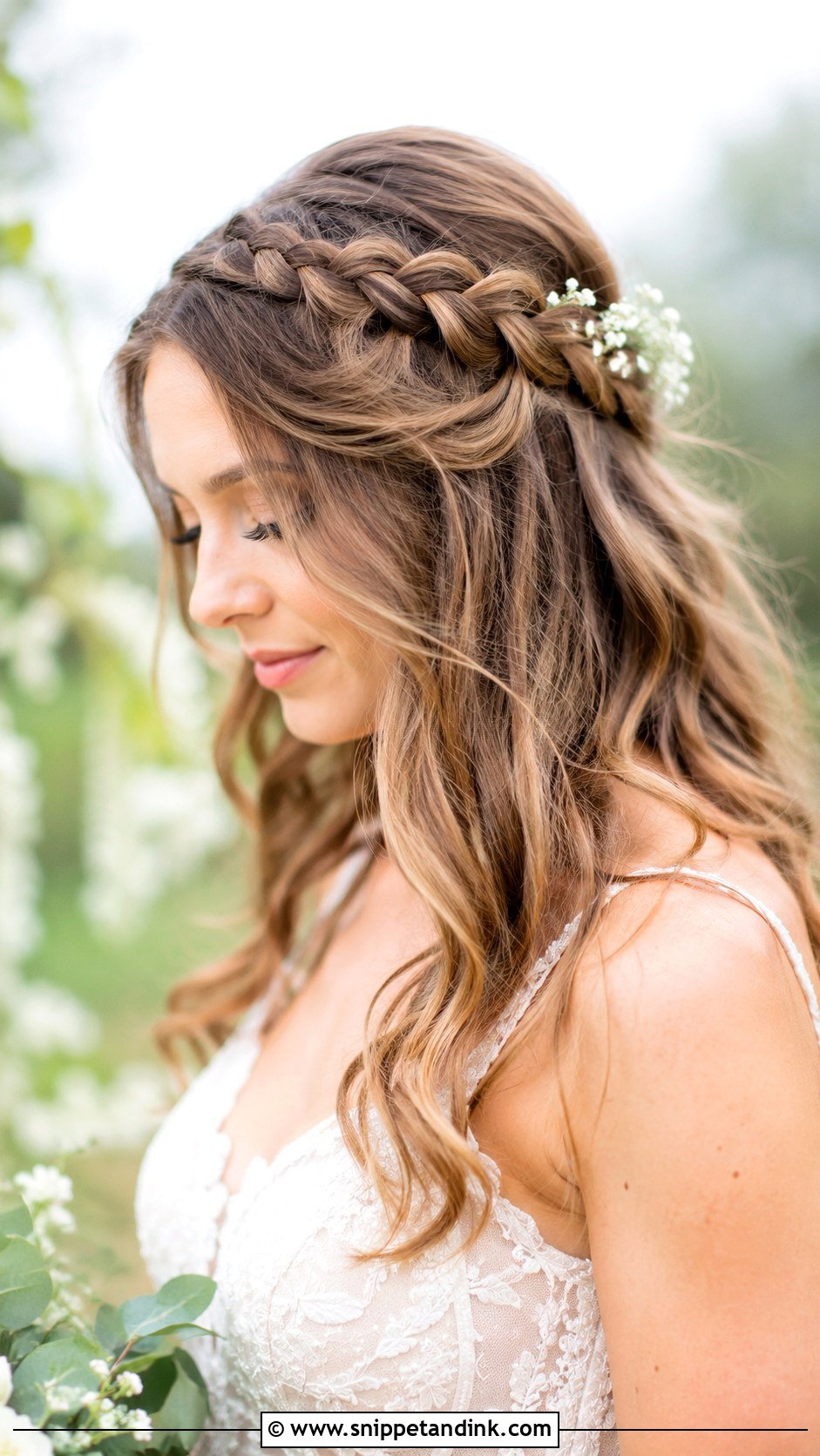 Waterfall Braid With Waves - Snippet and Ink - 25 Medium Length Bridal Hair Ideas
