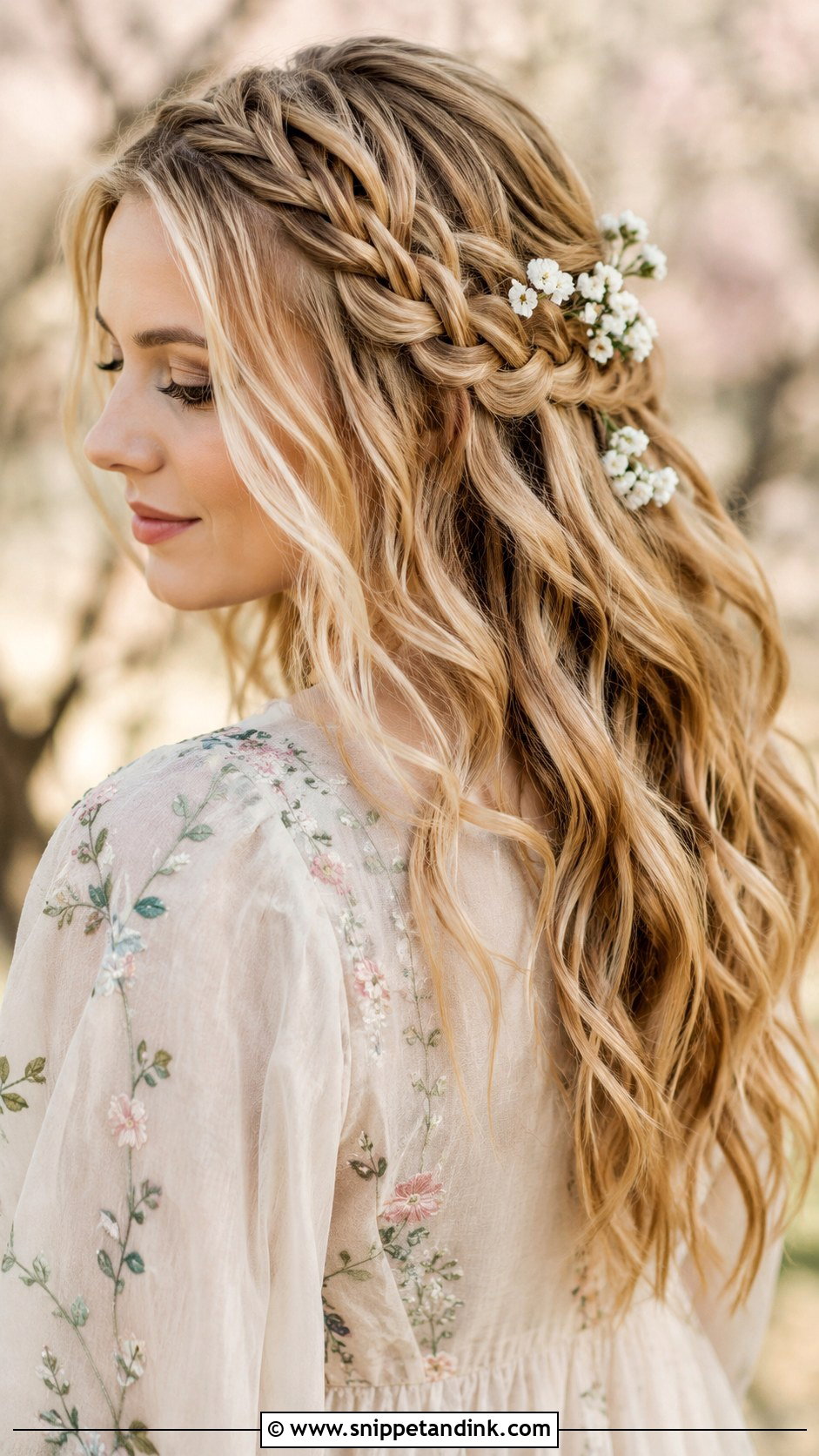 Waterfall Braid With Waves - Snippet and Ink - 20 Bohemian Wedding Hairstyles