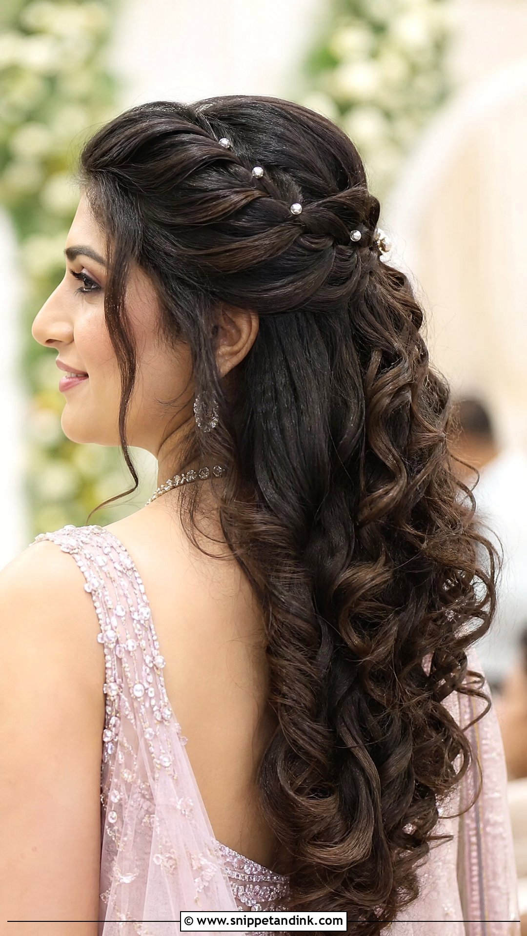 Waterfall Braid with Loose Curls - Snippet and Ink - 20 Indian Wedding Braids Bridal Hairstyle
