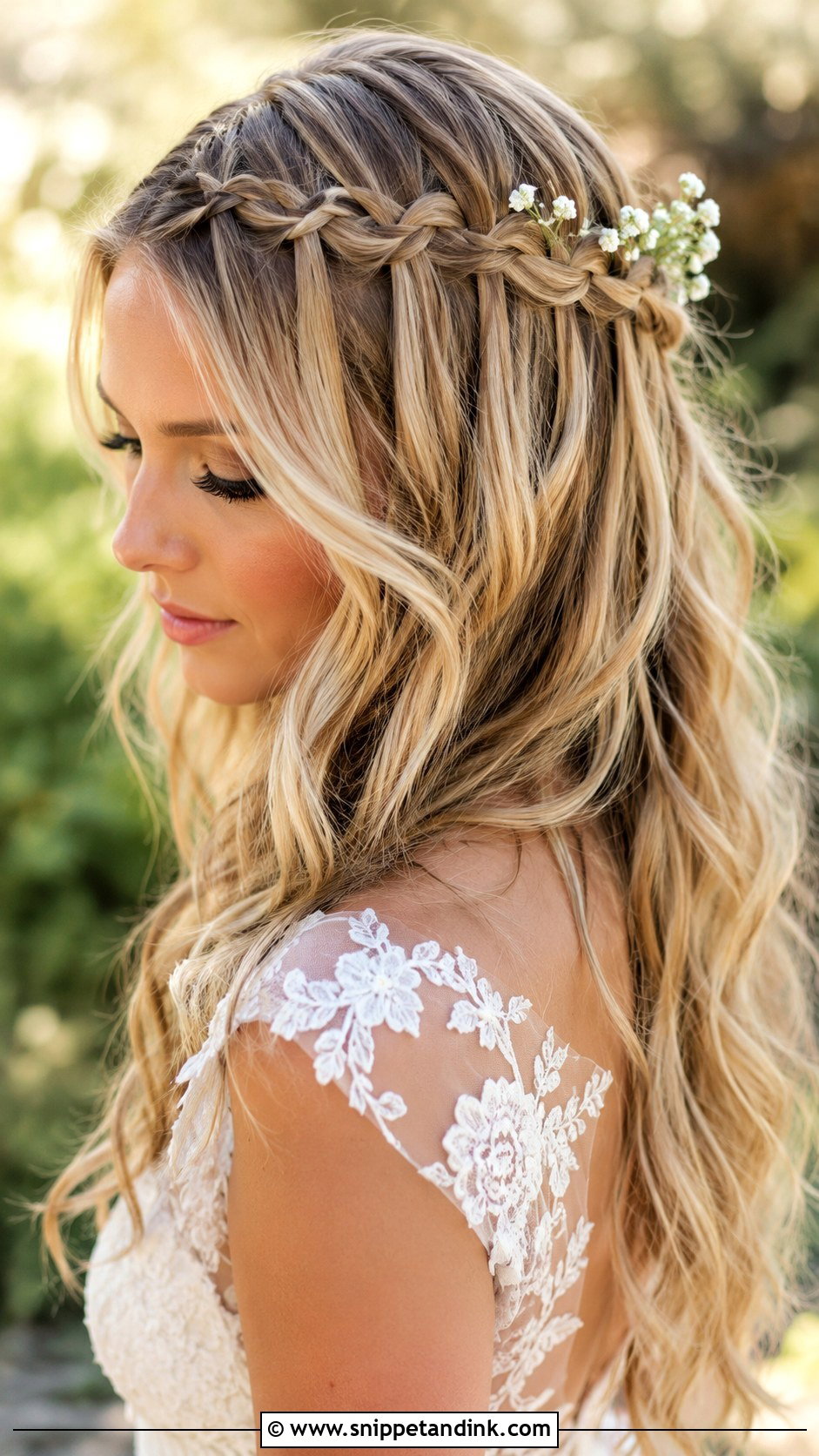 Waterfall Braid with Open Hair - Snippet and Ink - 20 Long Open Hair Wedding Hairstyles