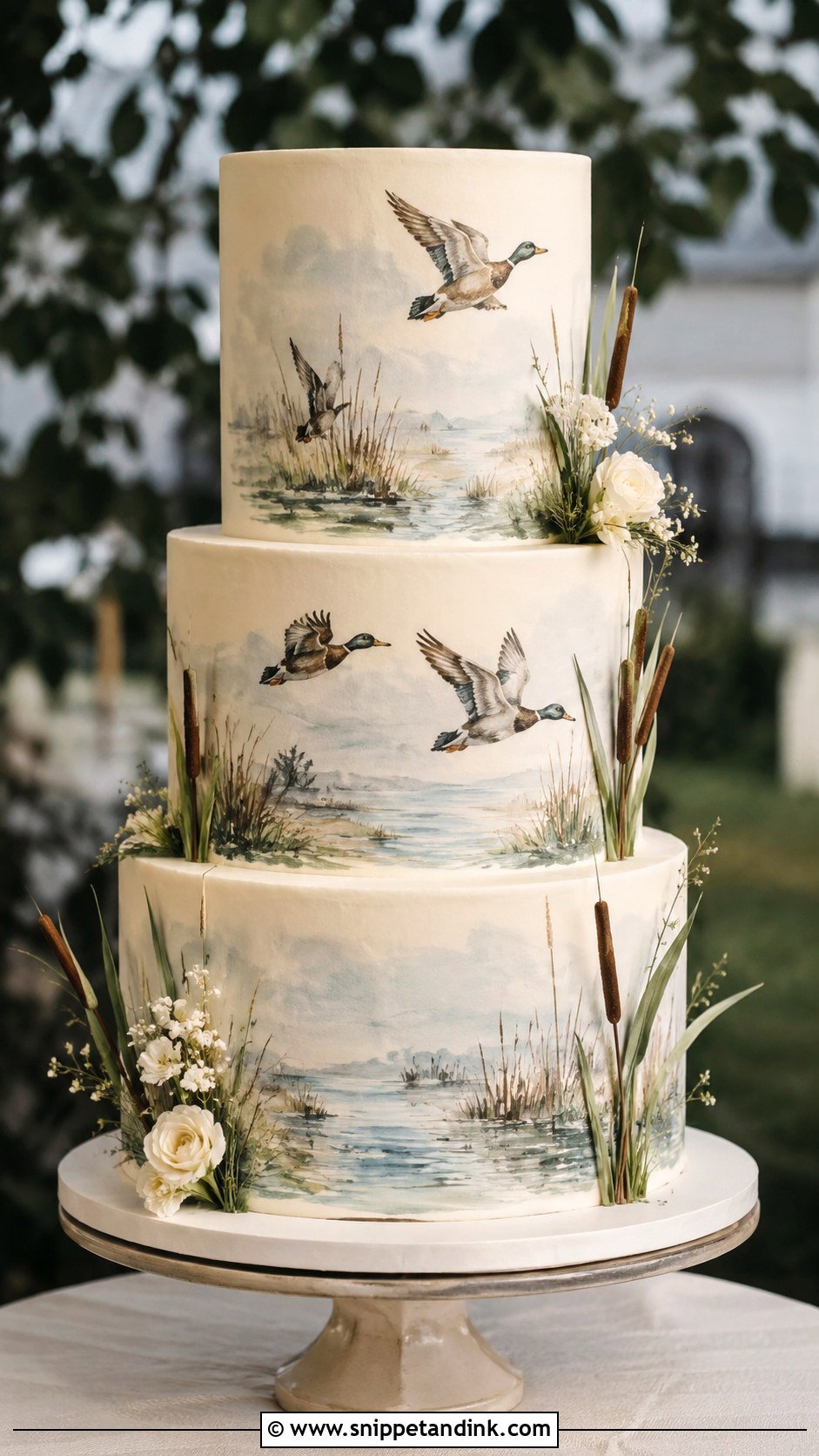 Waterfowl Wedding Cake - Snippet and Ink - 20 Duck Hunting Wedding Cake Ideas