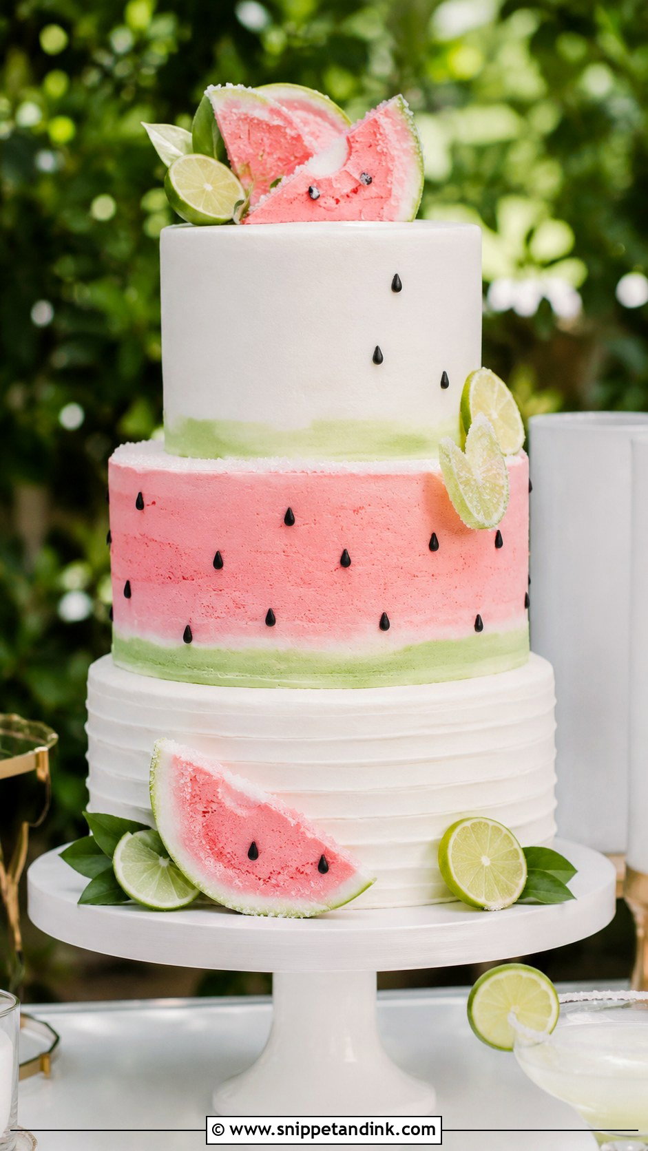 Watermelon Margarita Wedding Cake - Snippet and Ink - 20 Cocktail Cake Design Ideas for Wedding