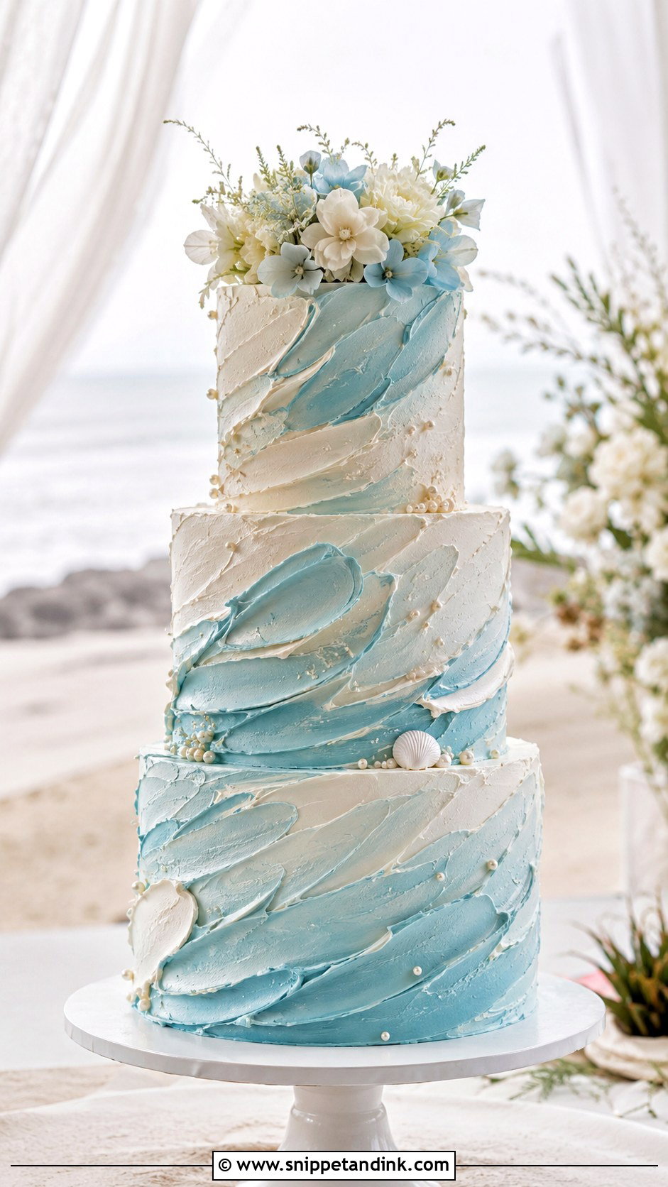 Wave Texture Beach Wedding Cake - Snippet and Ink - 20 Beach Wedding Cake Ideas