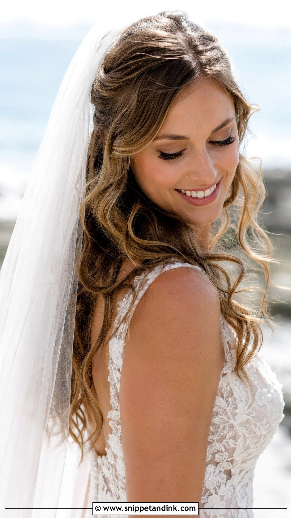 Waves With a Veil - Snippet and Ink - 25 Beach Wedding Hairstyles