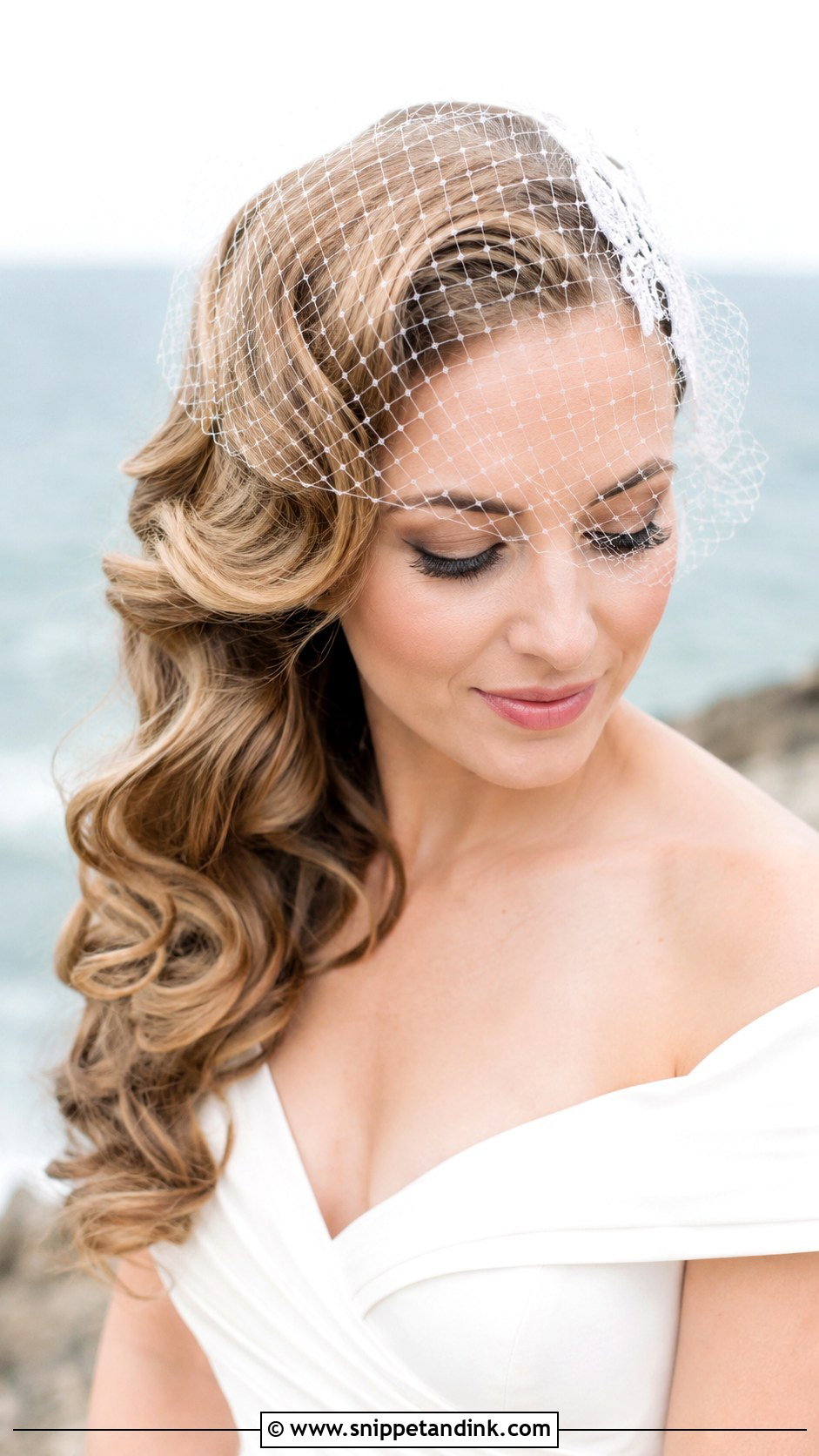 Waves with Birdcage Veil - Snippet and Ink - 35 Bridal Hair Down Ideas
