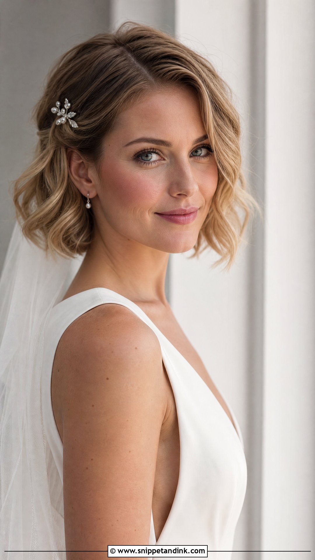 Wavy Bob Wedding Hairstyle - Snippet and Ink - 20 Mid Length Wedding Hairstyles