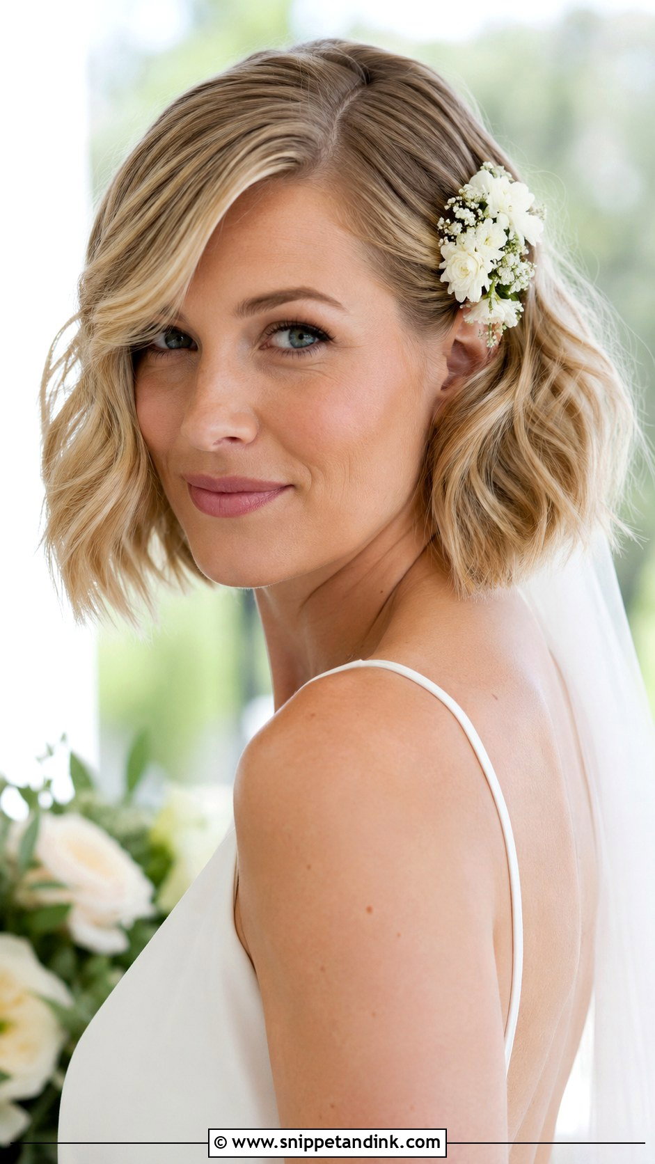 Wavy Bob Wedding Hairstyle - Snippet and Ink - 20 Wedding Hair Front View Ideas