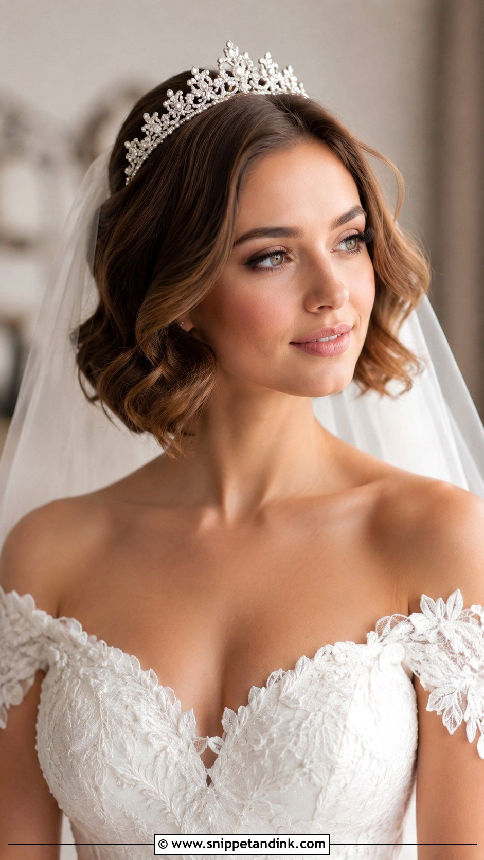 Wavy Bob Wedding Hairstyle With Tiara - Snippet and Ink - 20 Wedding Hairstyle Short Hair Ideas