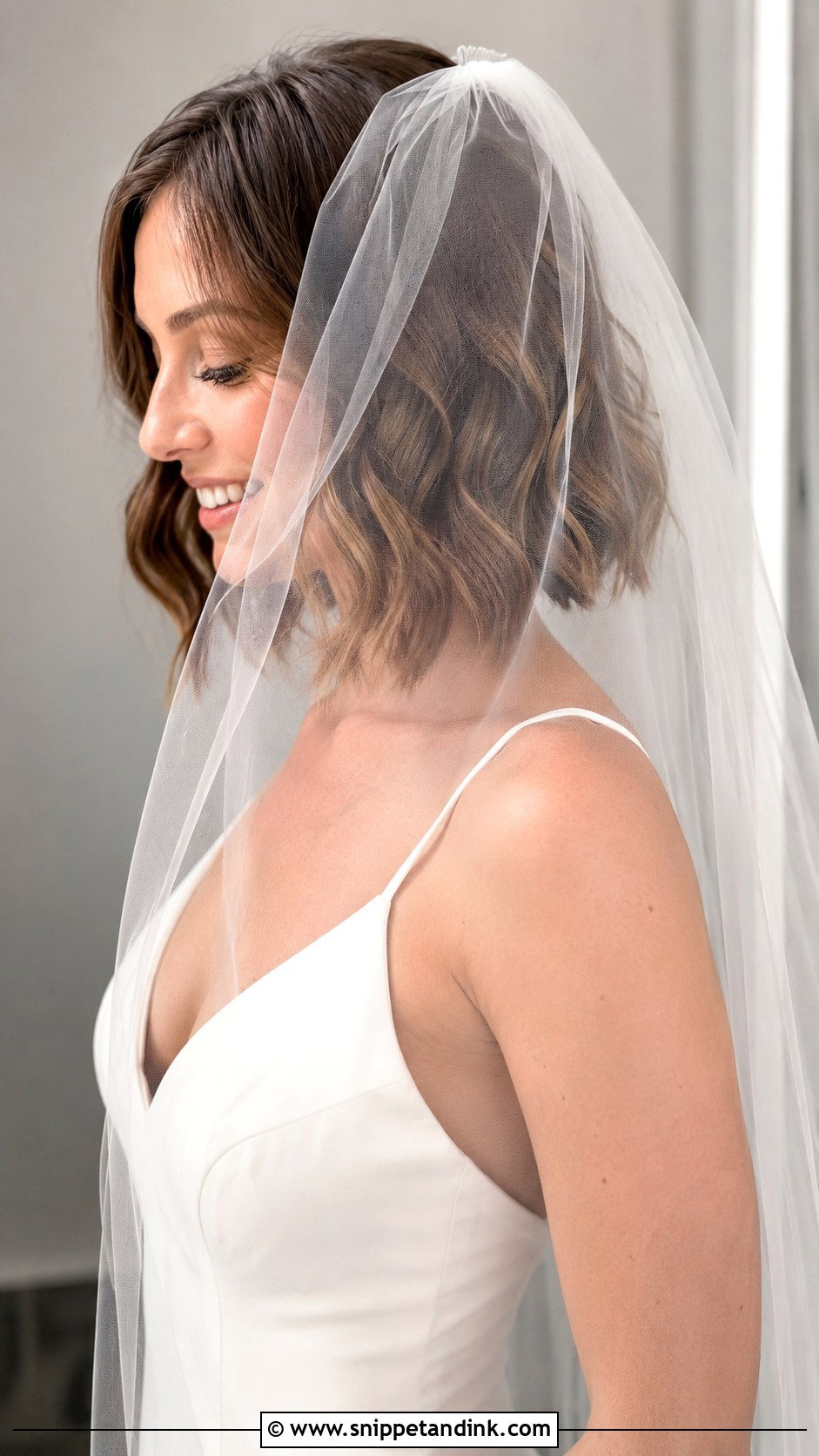 Wavy Bob With Blusher Veil - Snippet and Ink - 25 Blusher Veil with Hair Down Ideas