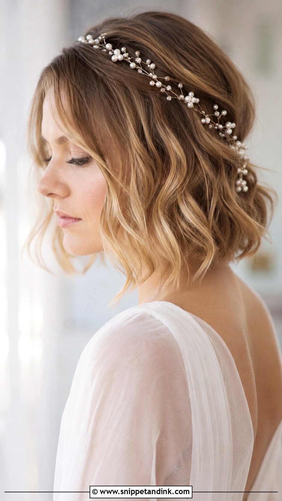 Wavy Bob With Hair Vine - Snippet and Ink - 30 Short Wedding Hairstyles