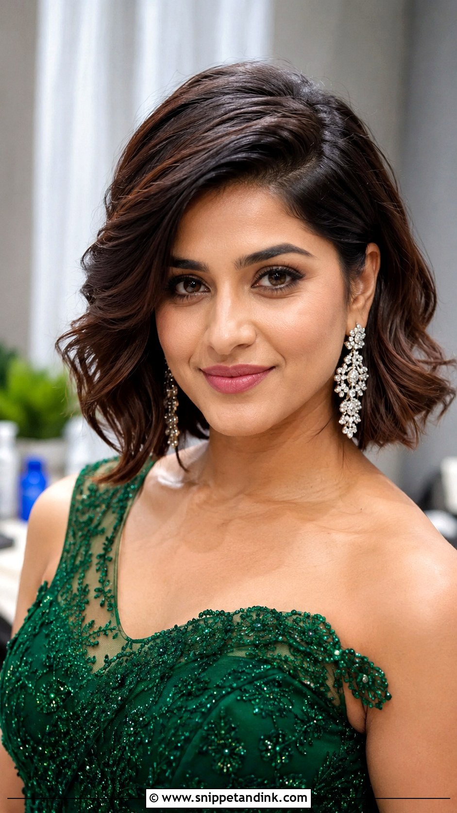 Wavy Bob With Side Part - Snippet and Ink - 25 Indian Wedding Hairstyle for Short Hair Ideas