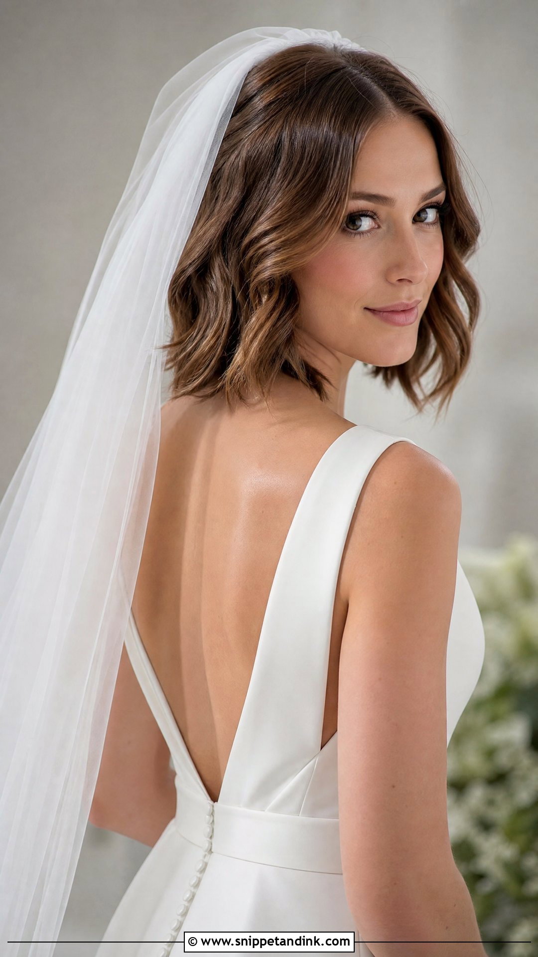 Wavy Bob With Veil - Snippet and Ink - 20 Wedding Hair Short Length Ideas