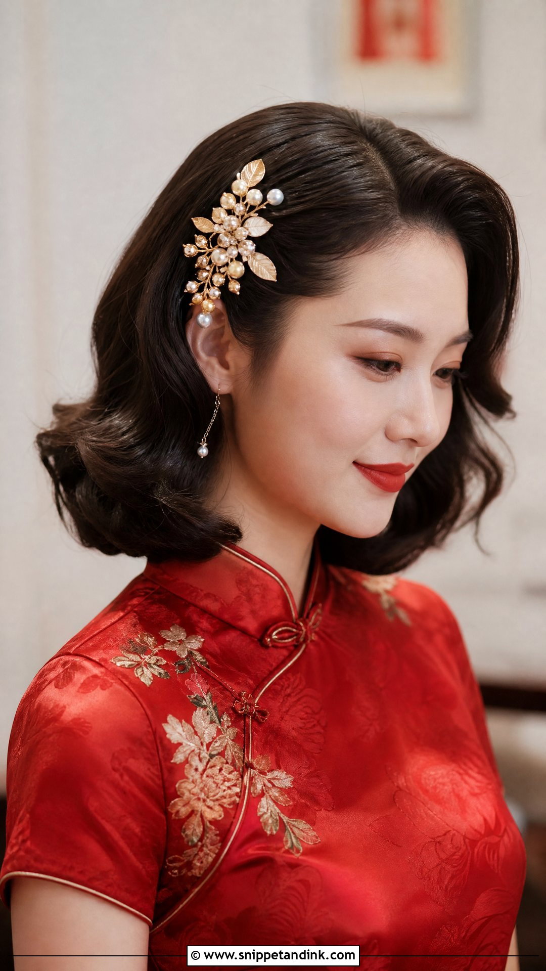 Wavy Bob With Vintage Pins - Snippet and Ink - 20 Chinese Wedding Hair Ideas